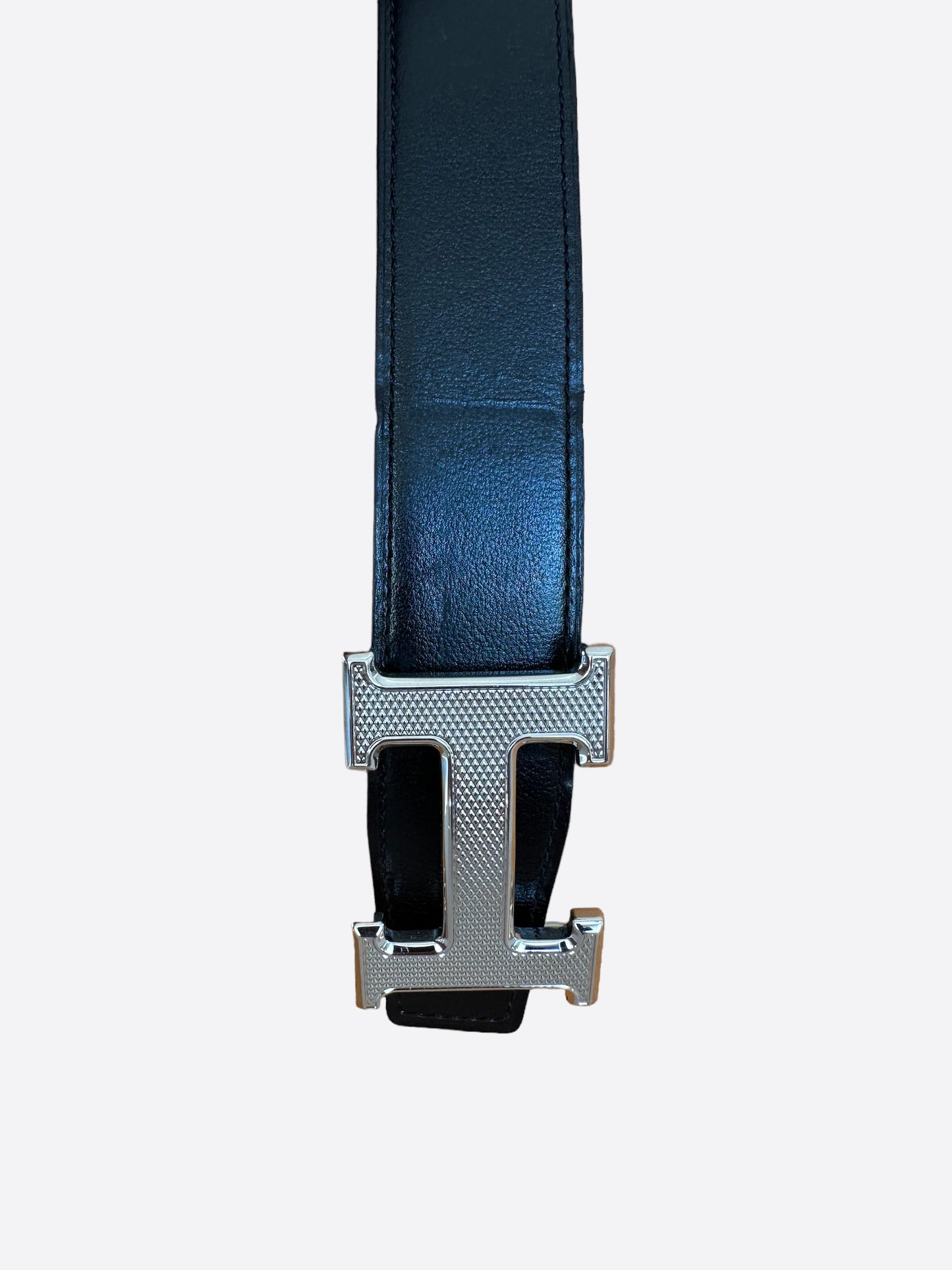 Hermes Black & Brown Silver H Buckle Reversible Belt