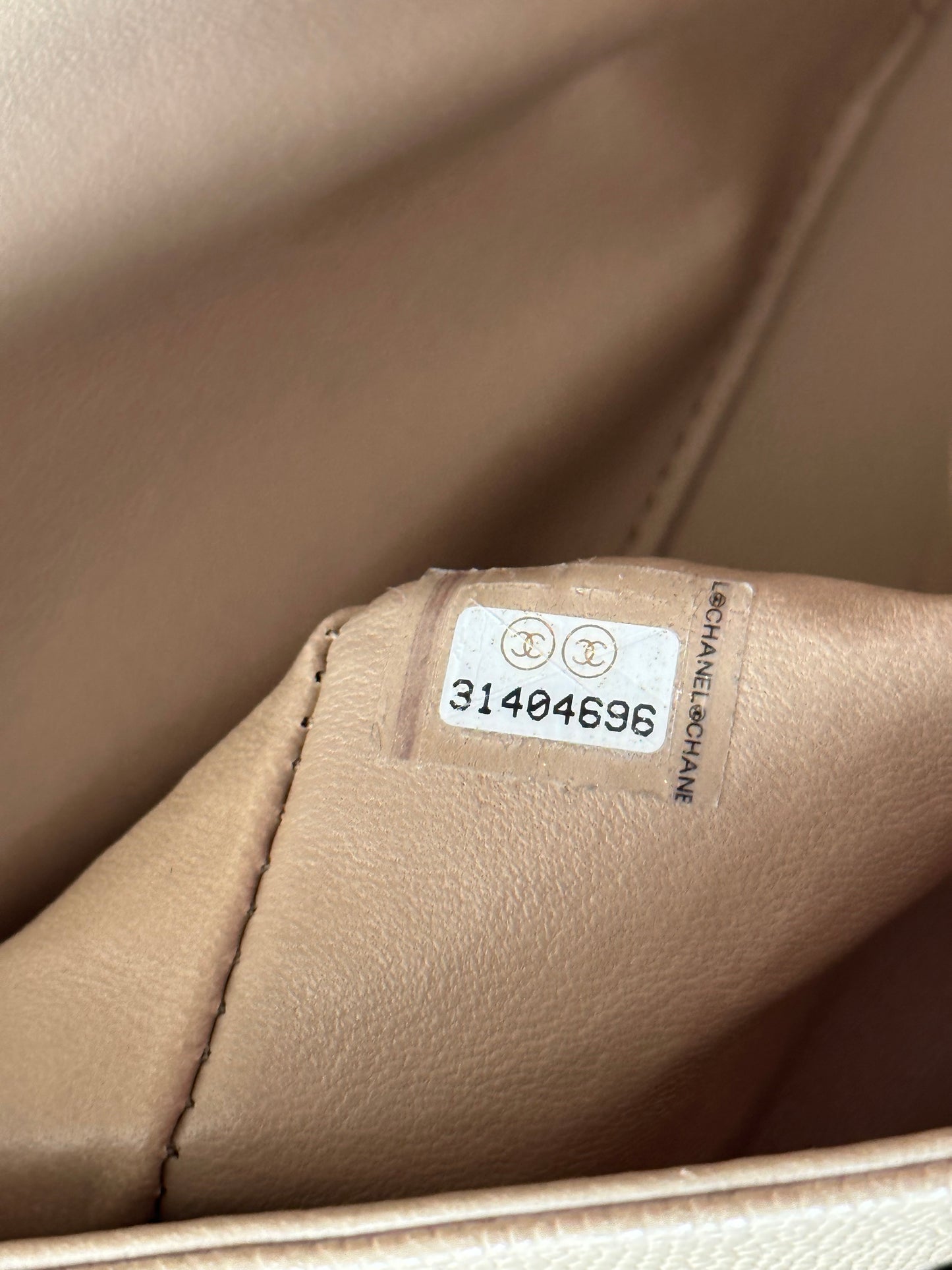 Chanel Iridescent Beige Caviar Quilted Medium Flap Bag