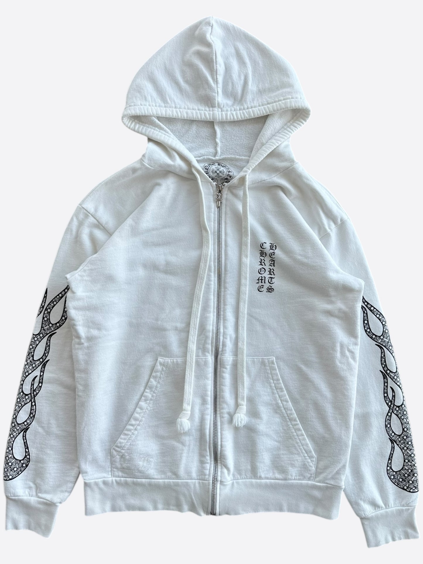 Chrome Hearts White & Black Flame Logo Zip Up Hoodie