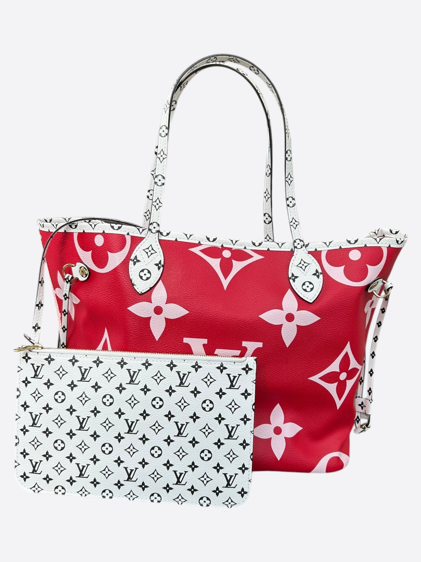 Louis Vuitton Red & White Monogram Neverfull MM