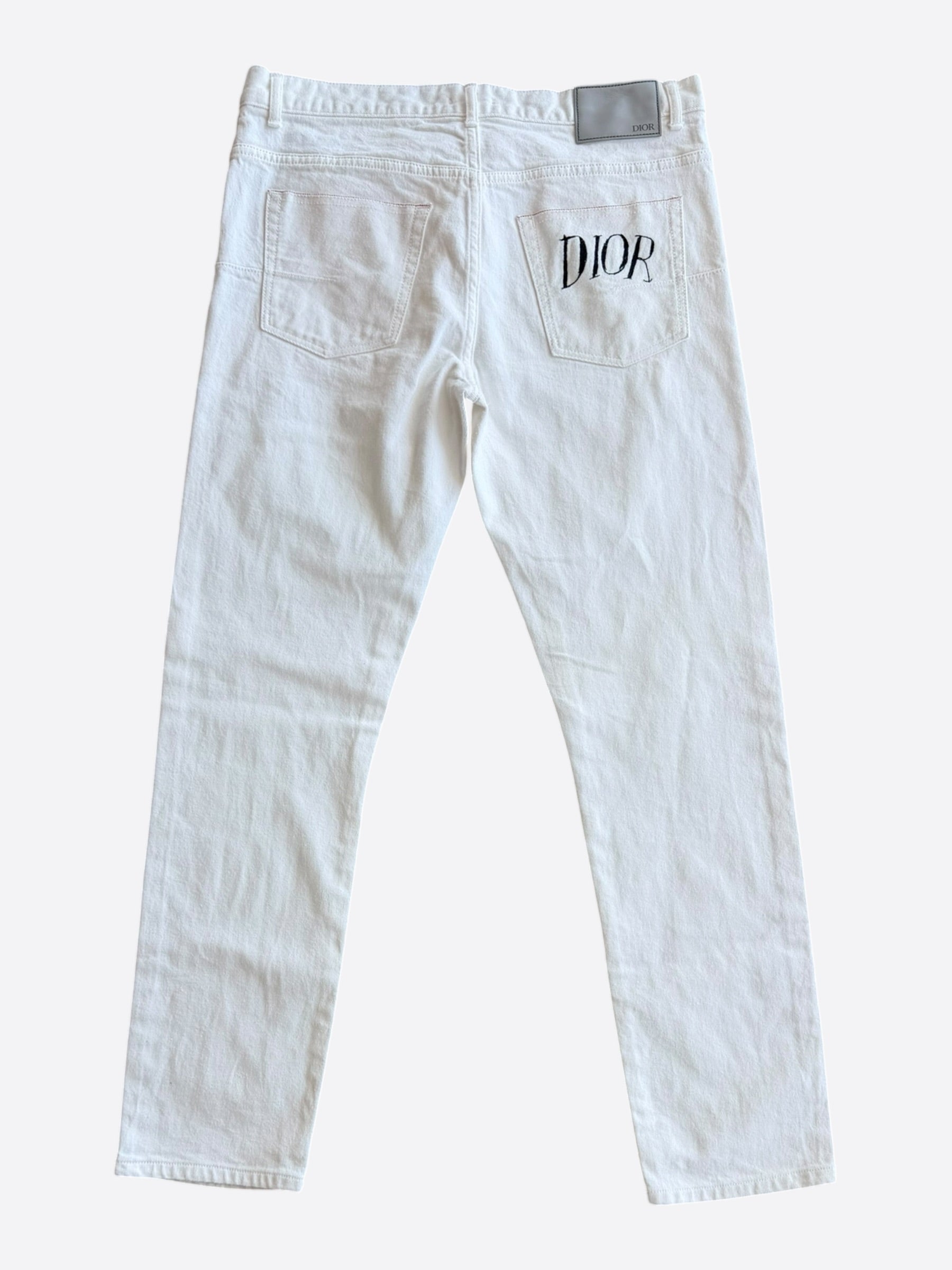 Dior Raymond Pettibon White & Black Embroidered Logo Jeans – Savonches