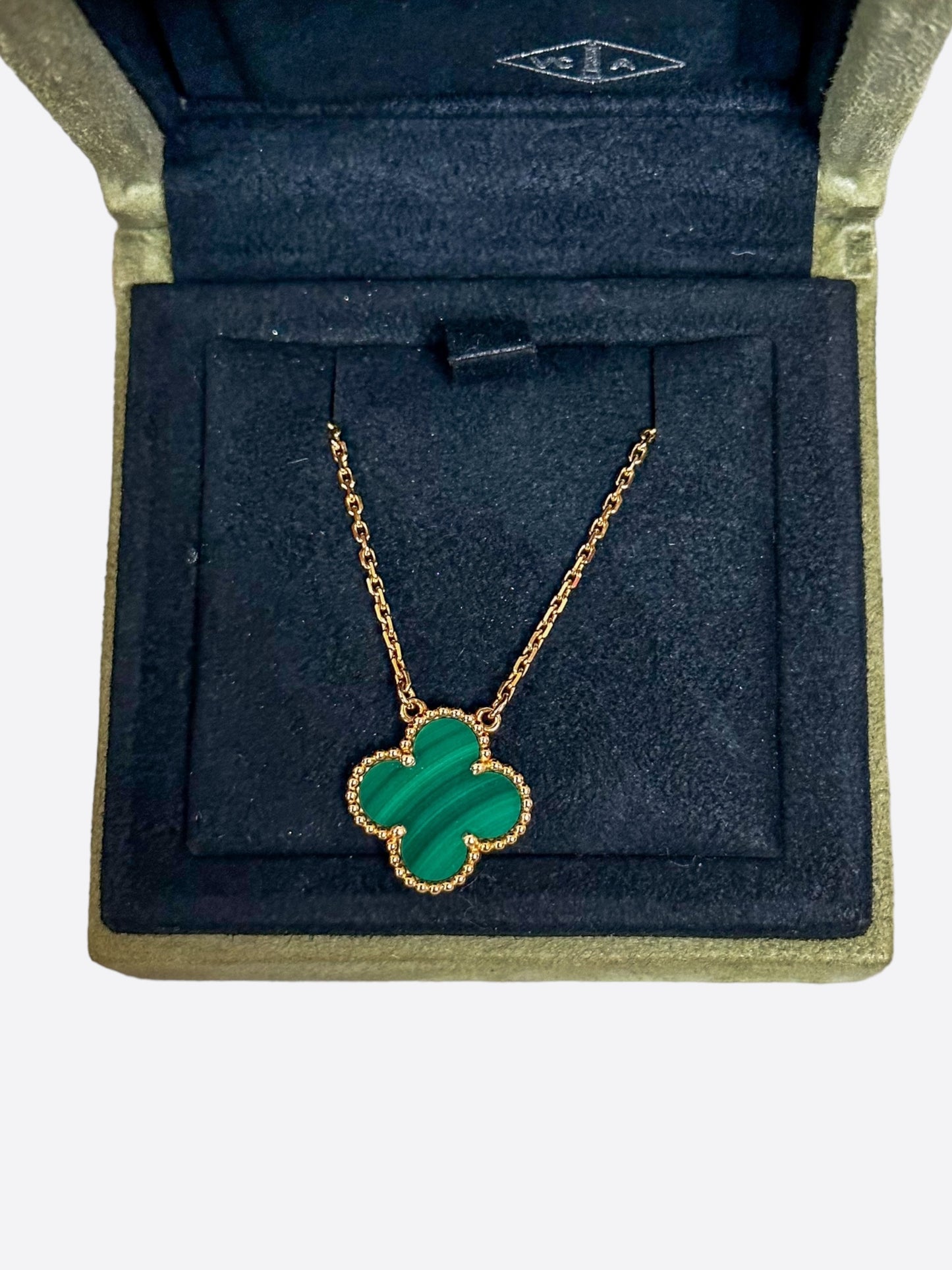 Van Cleef & Arpels Yellow Gold Malachite Vintage Alhambra Pendant Necklace