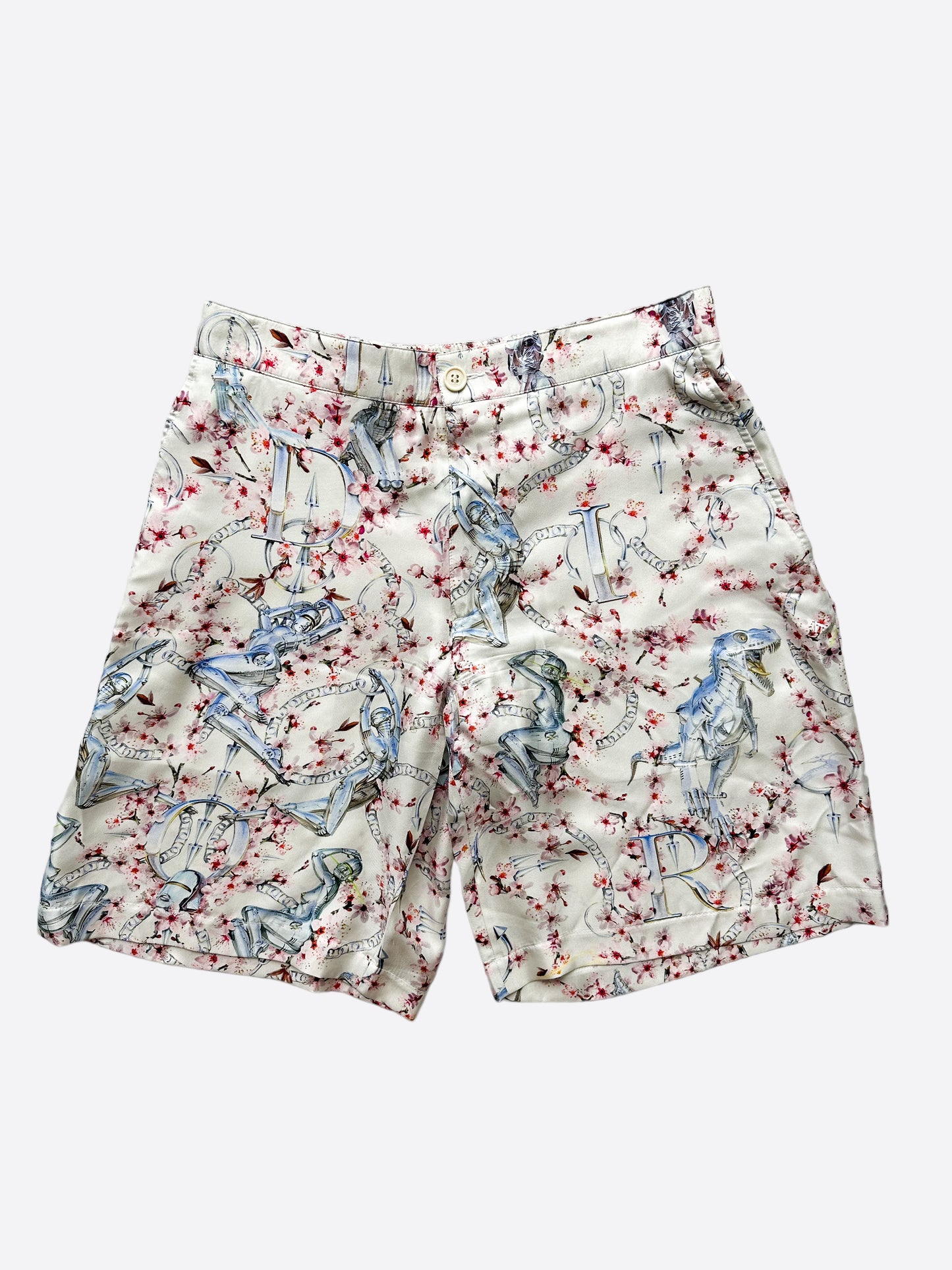 Dior Sorayama Cherry Blossom Spell Out Silk Shorts