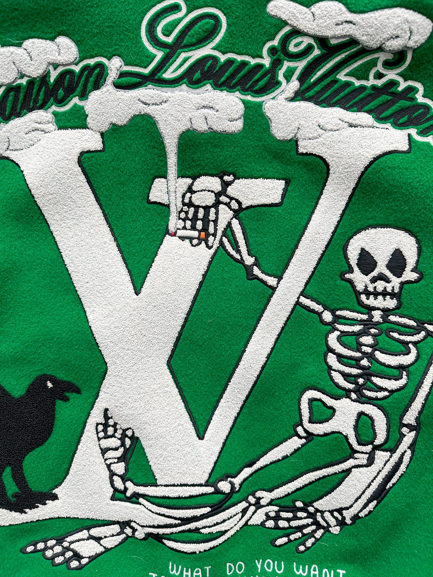 Louis Vuitton Green & White Varsity Leather Jacket
