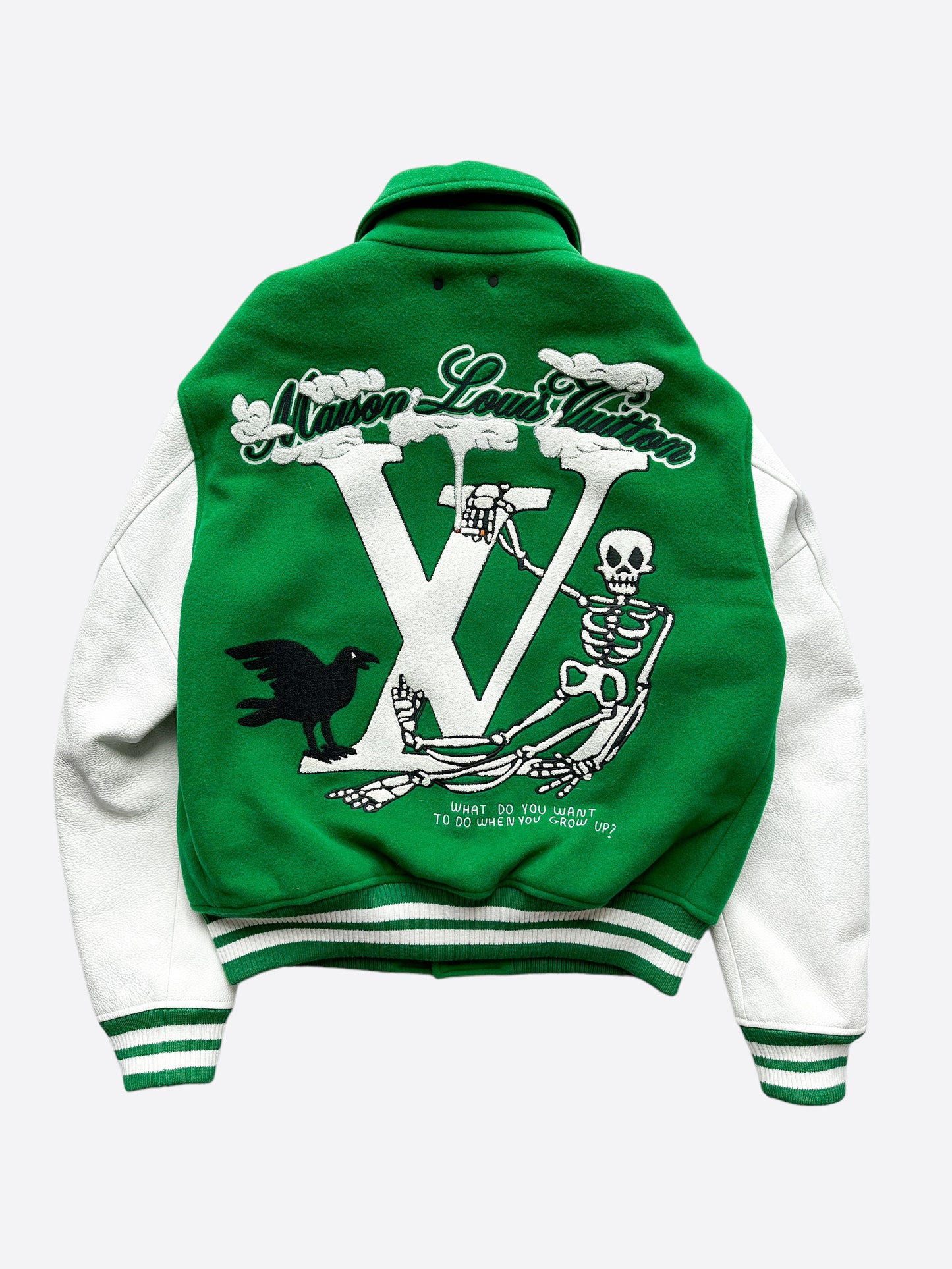 Louis Vuitton Green & White Varsity Leather Jacket