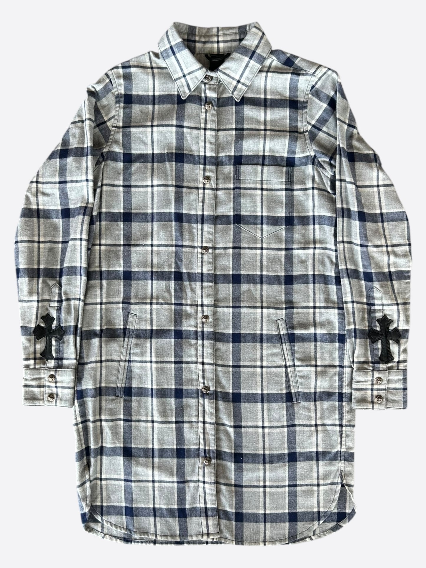 Chrome Hearts Grey & Blue Cross Patch Elongated Flannel