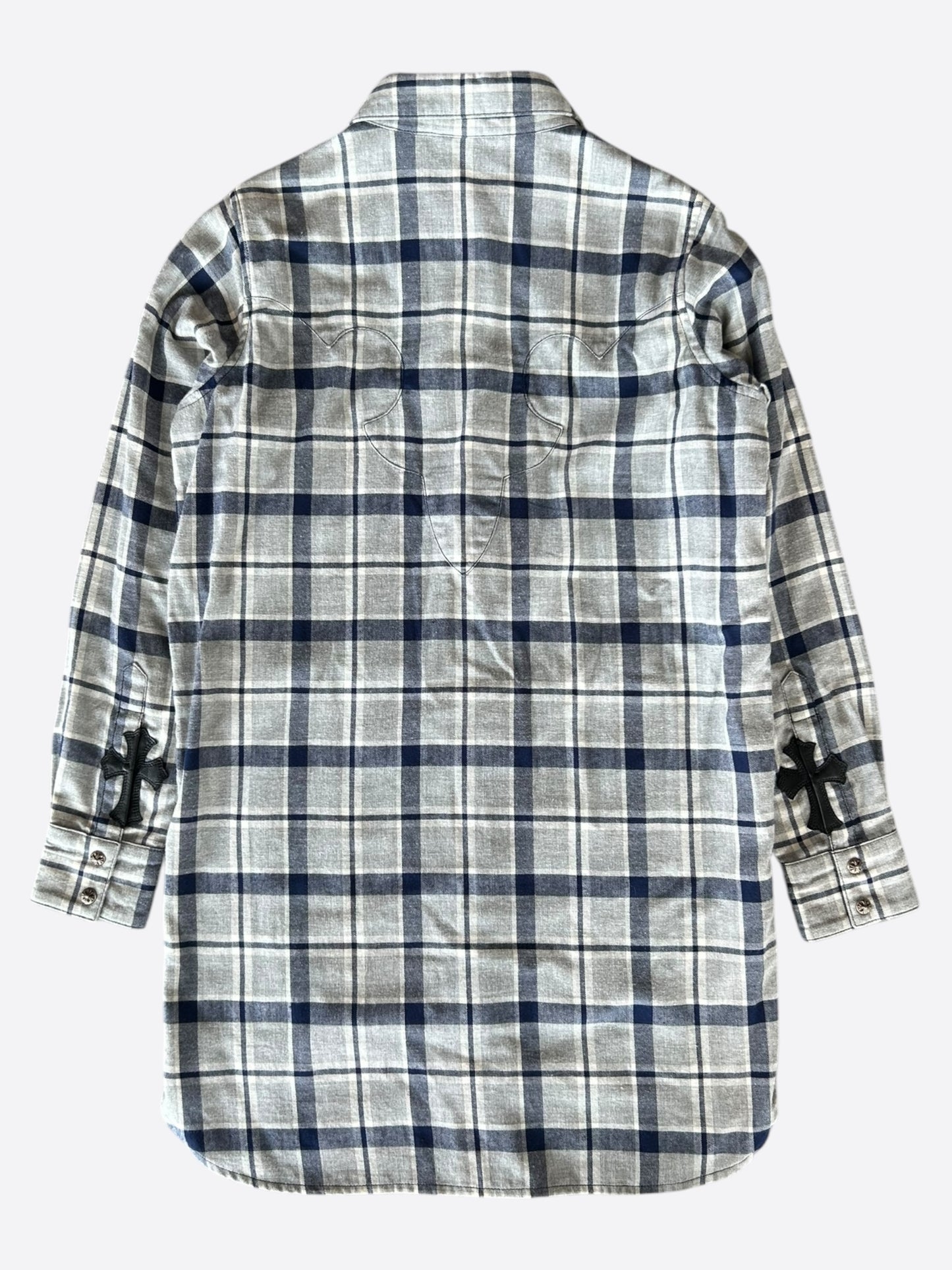 Chrome Hearts Grey & Blue Cross Patch Elongated Flannel