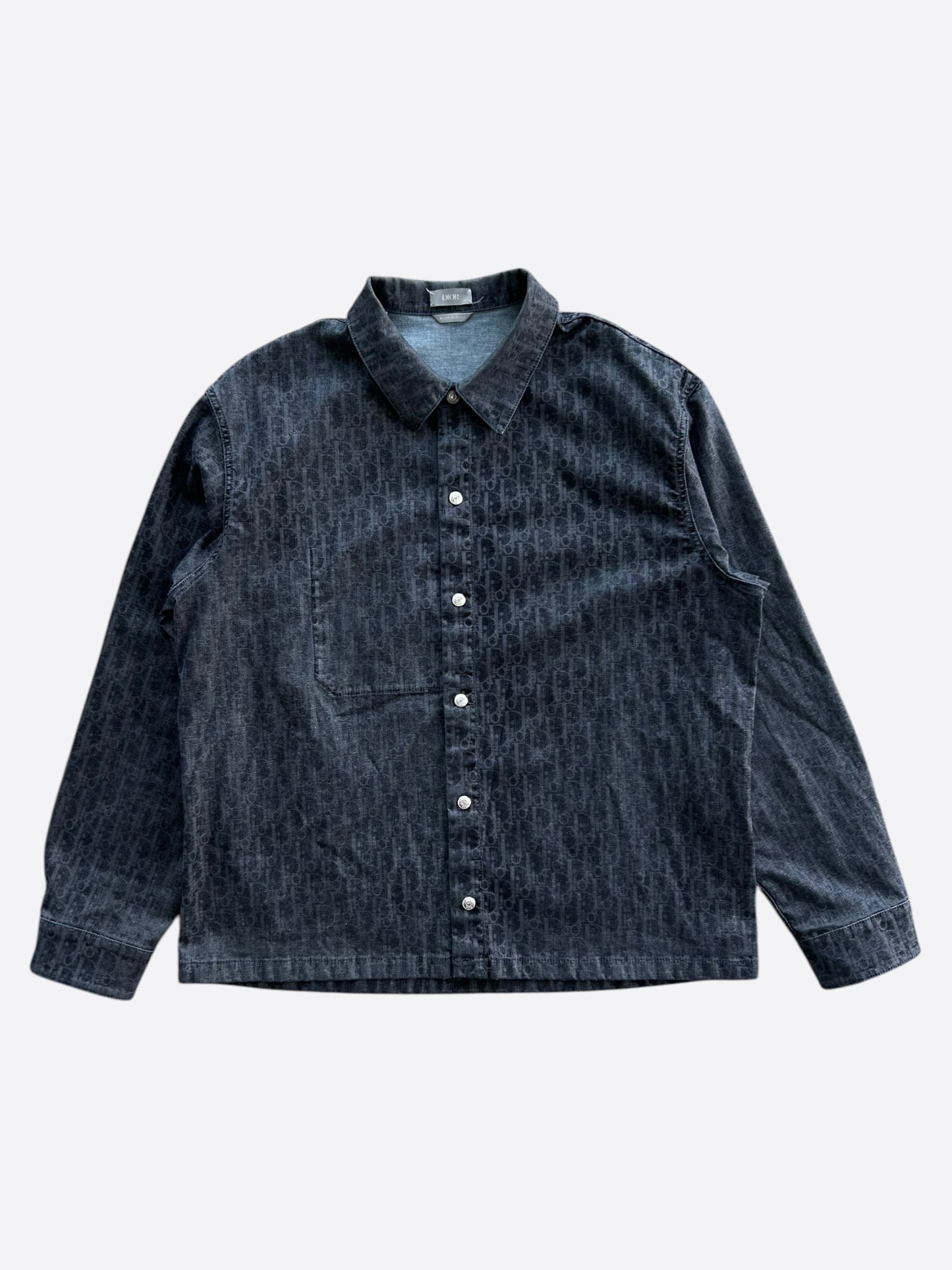 Dior Dark Blue Oblique Denim Button Up Shirt