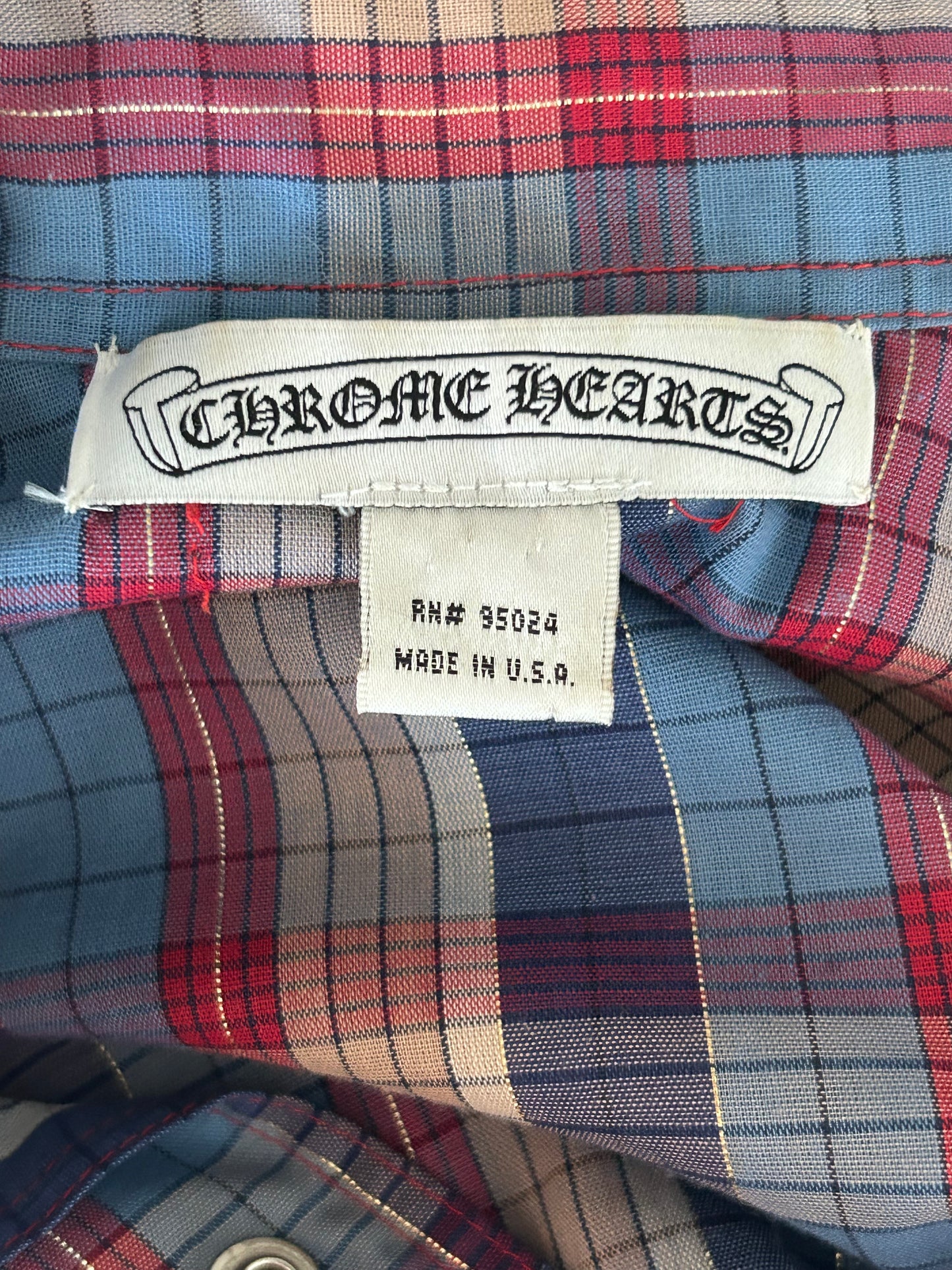 Chrome Hearts Blue & White Leather Floral Patch Flannel