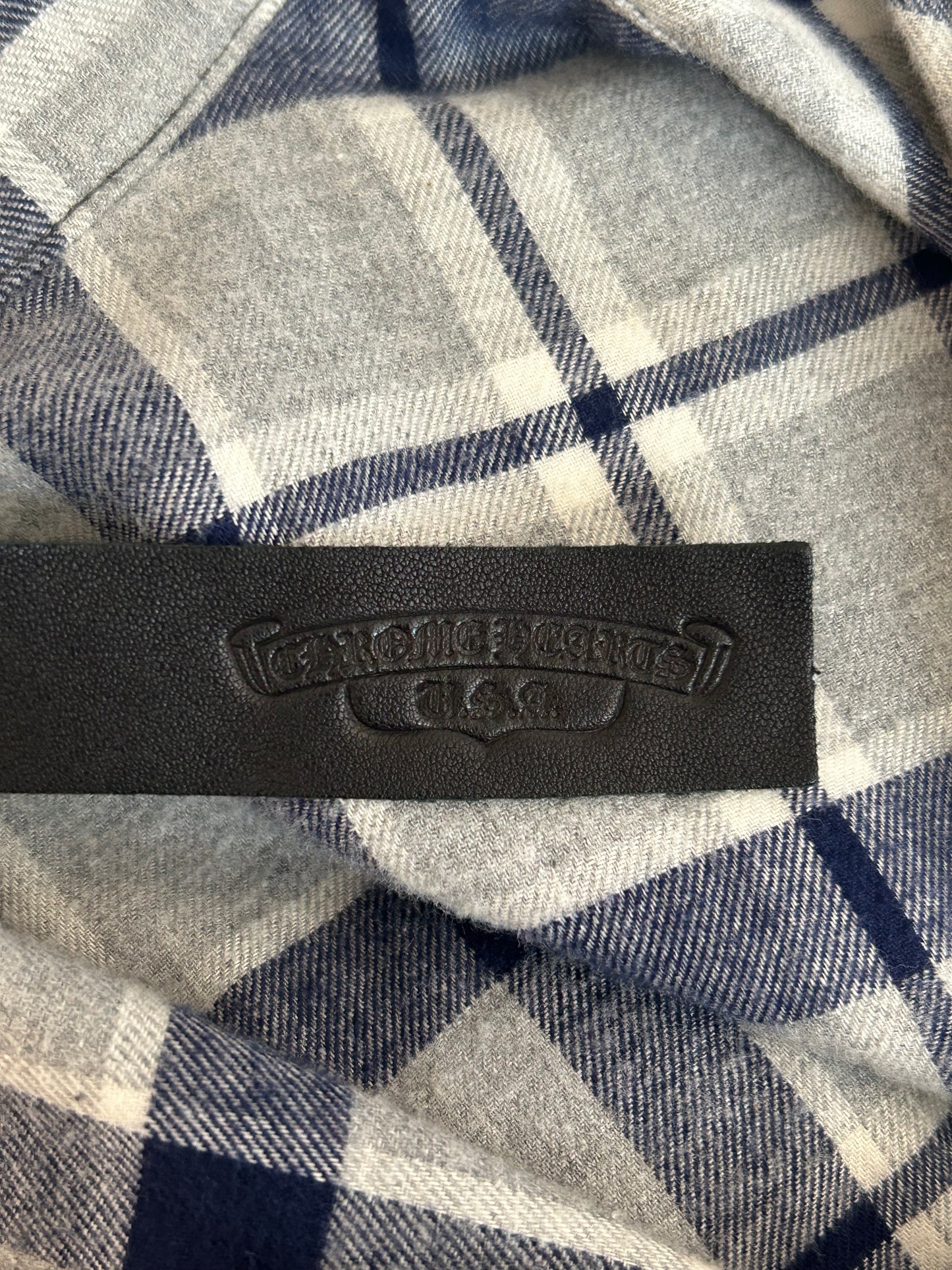 Chrome Hearts Grey & Blue Cross Patch Elongated Flannel