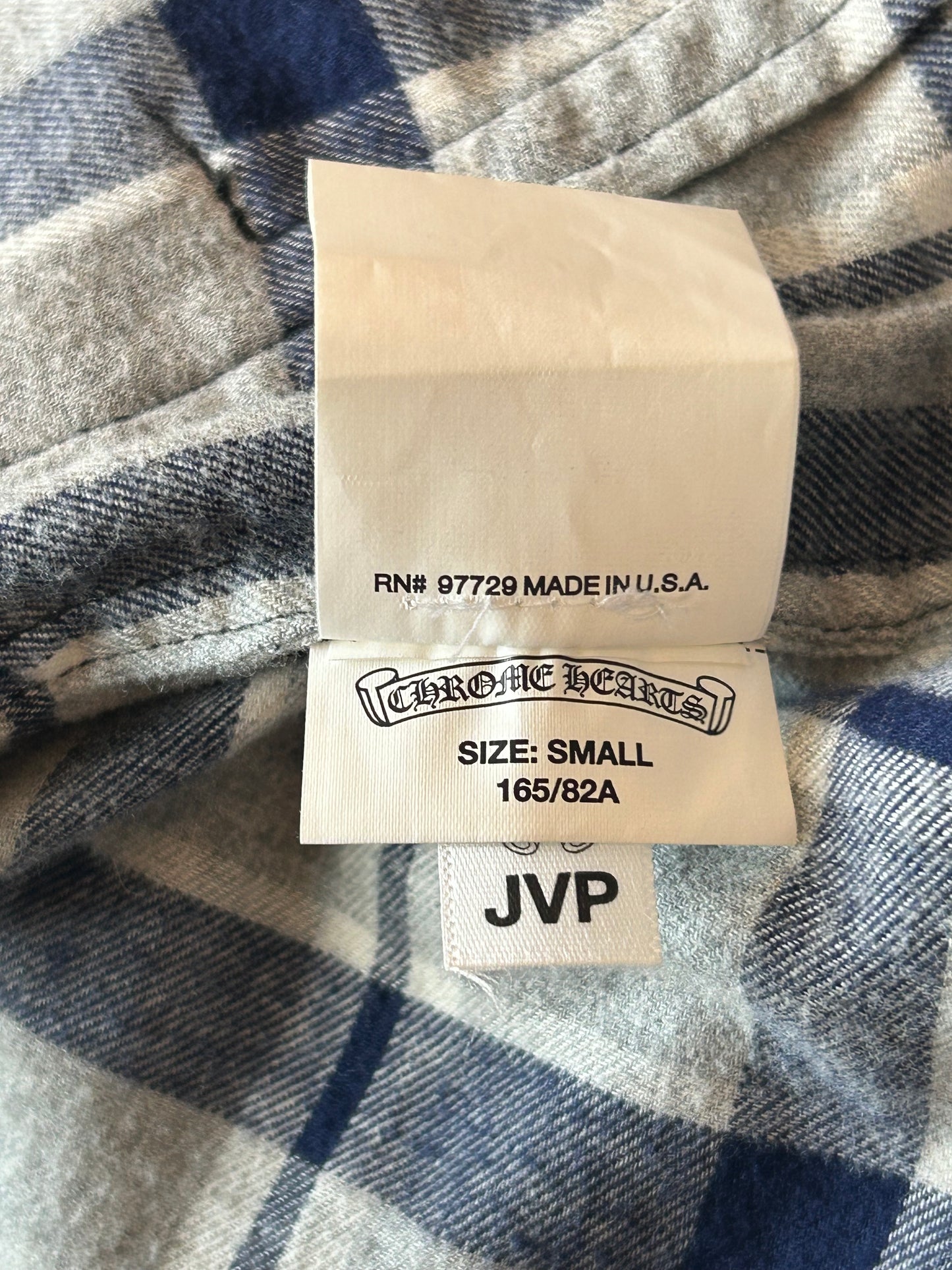 Chrome Hearts Grey & Blue Cross Patch Elongated Flannel