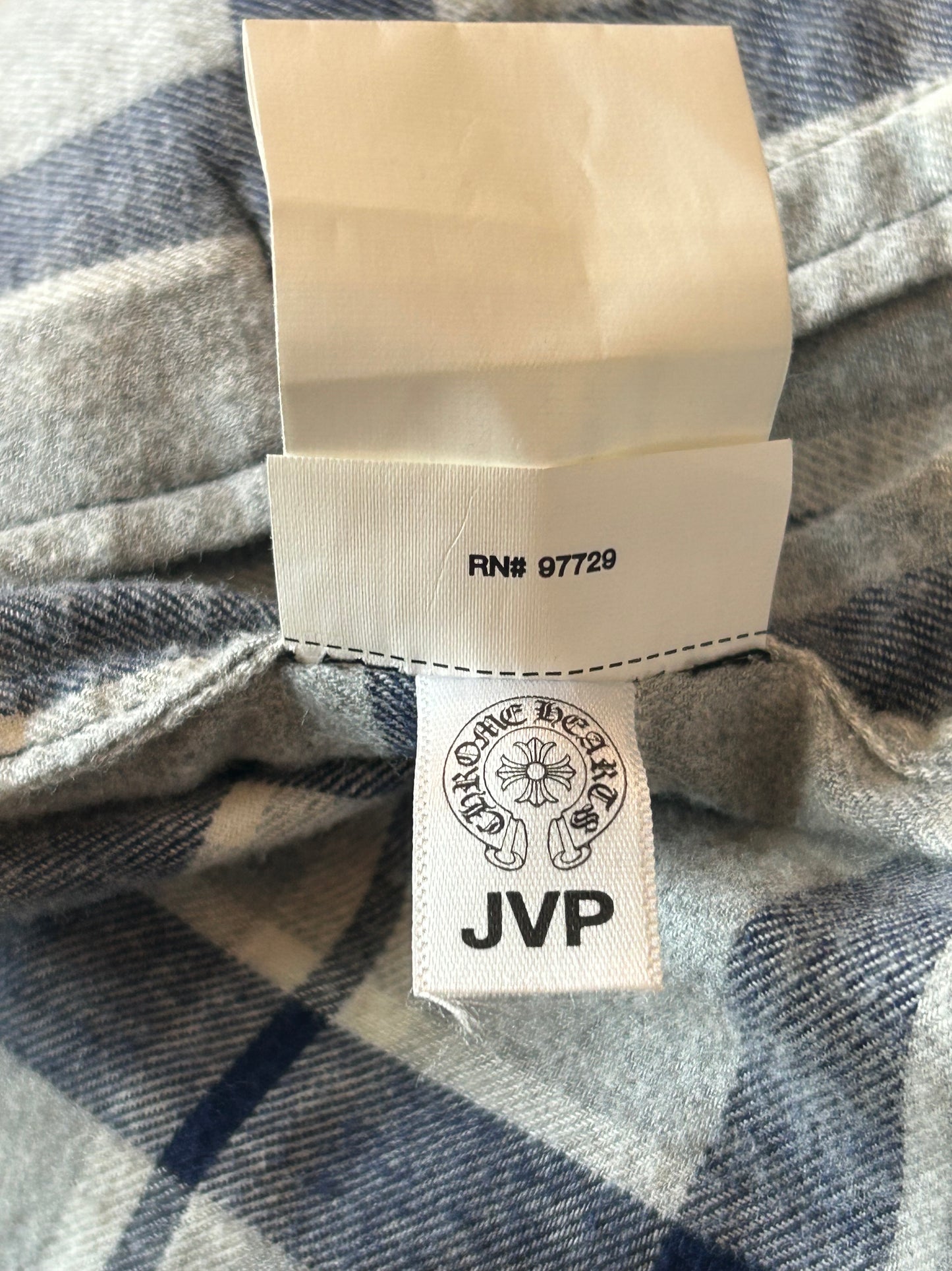 Chrome Hearts Grey & Blue Cross Patch Elongated Flannel