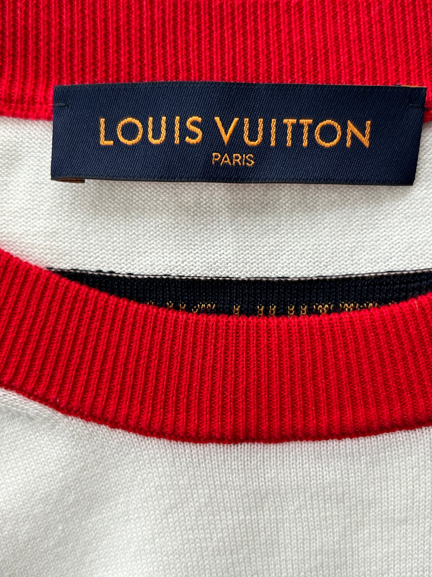 Louis Vuitton White & Blue Logo Intarsia T-Shirt