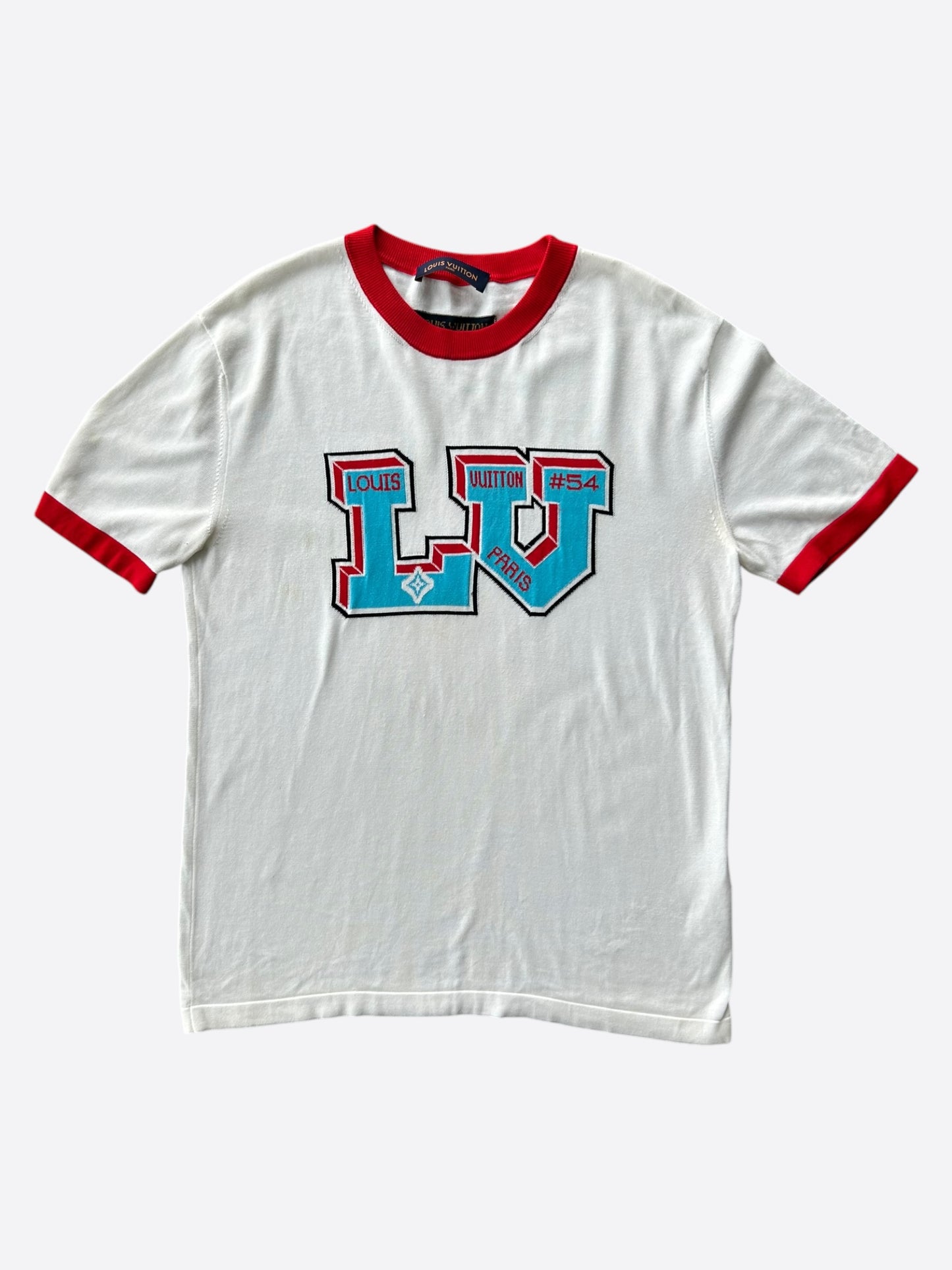 Louis Vuitton White & Blue Logo Intarsia T-Shirt