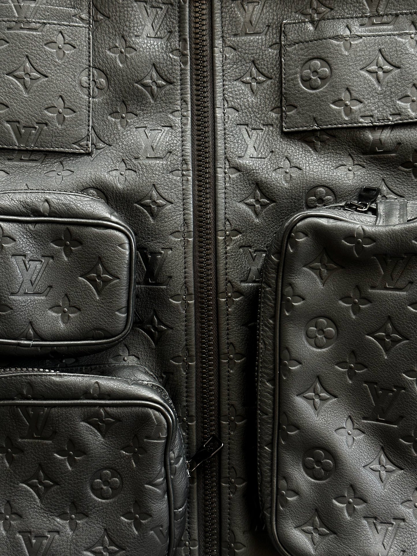 Louis Vuitton Black Embossed Monogram Leather Utility Jacket