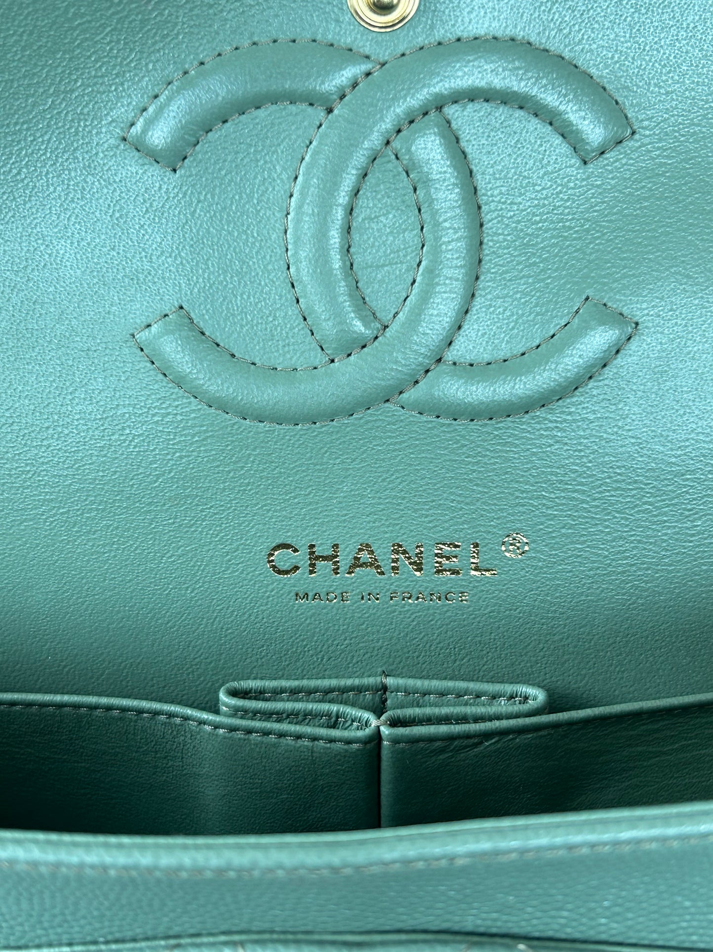 Chanel Green Quilted Caviar Medium Flap Bag