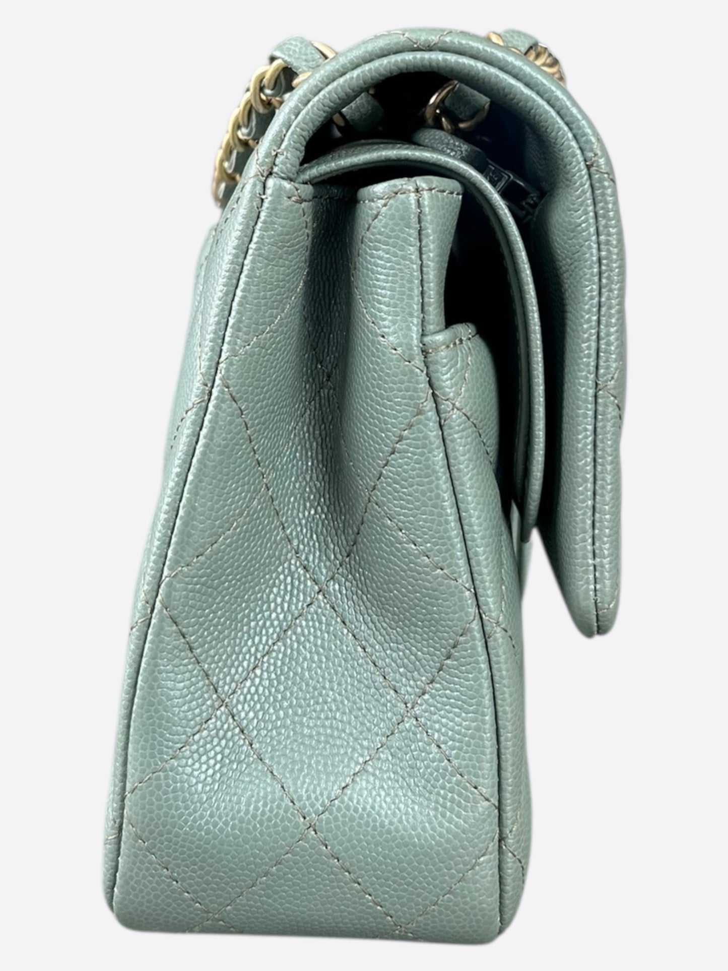 Chanel Green Quilted Caviar Medium Flap Bag