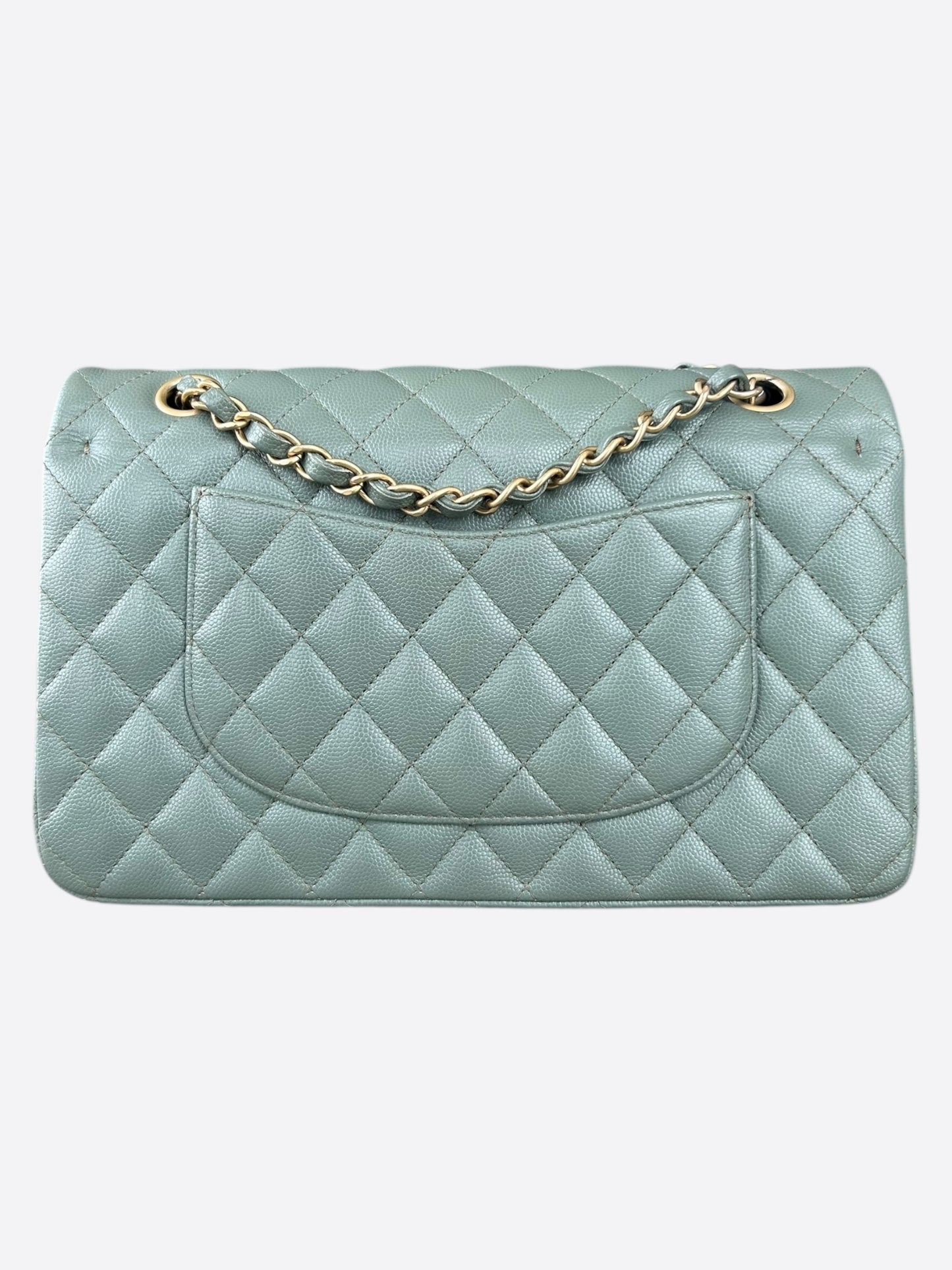 Chanel Green Quilted Caviar Medium Flap Bag