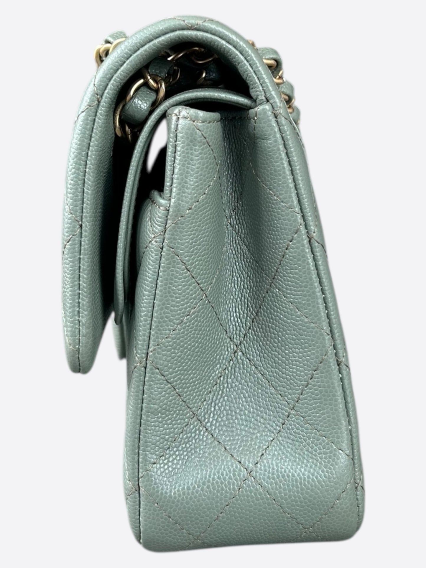 Chanel Green Quilted Caviar Medium Flap Bag