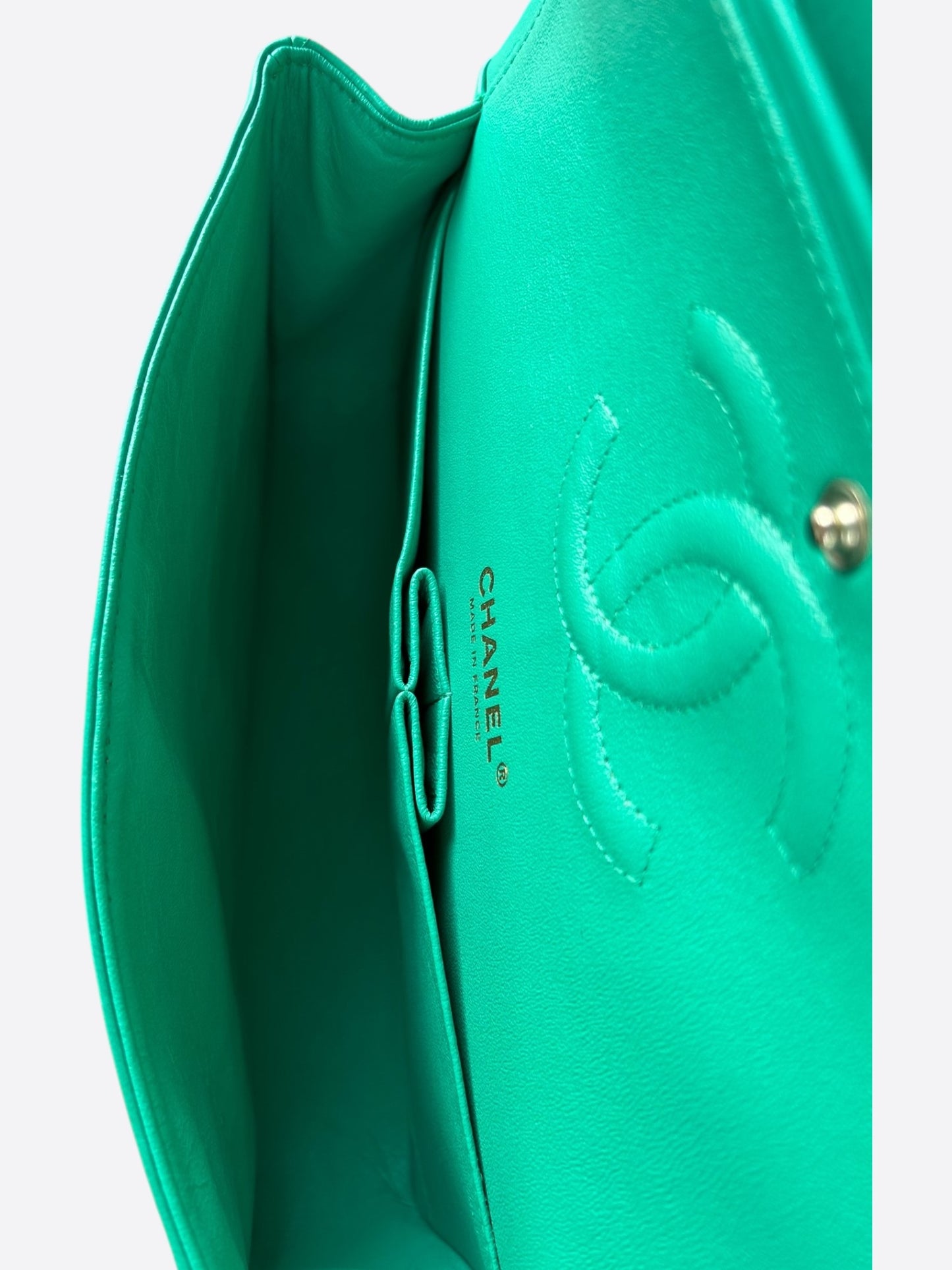 Chanel Green Quilted Lambskin Medium Flap Bag