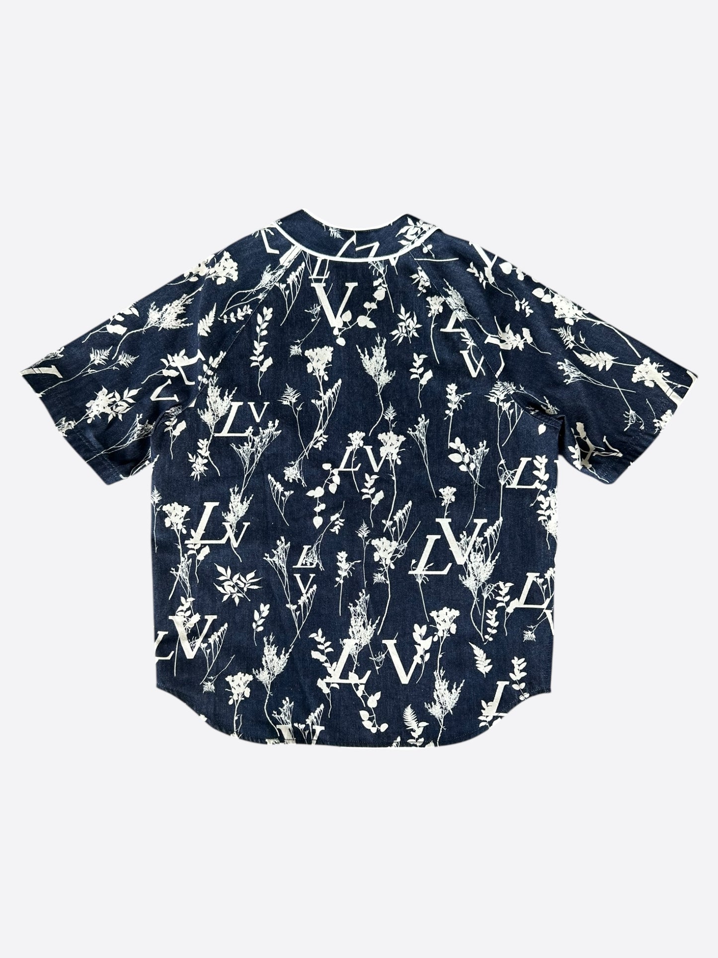 Louis Vuitton Navy & White Leaf Baseball Jersey