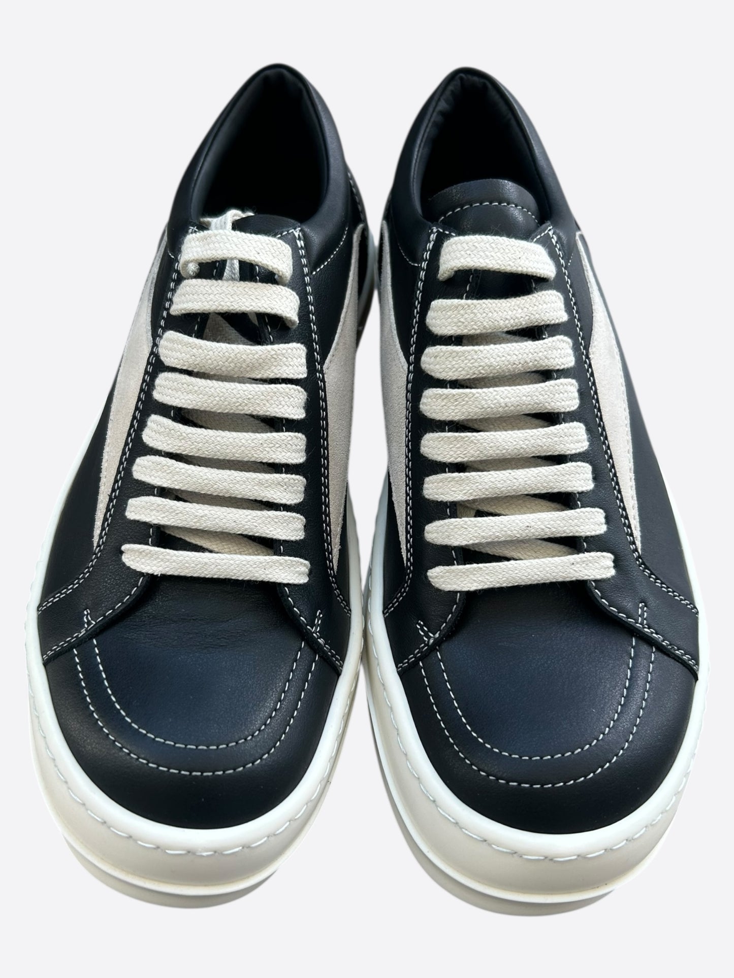 Rick Owens Black & White Leather Vintage Women's Low Top Sneakers
