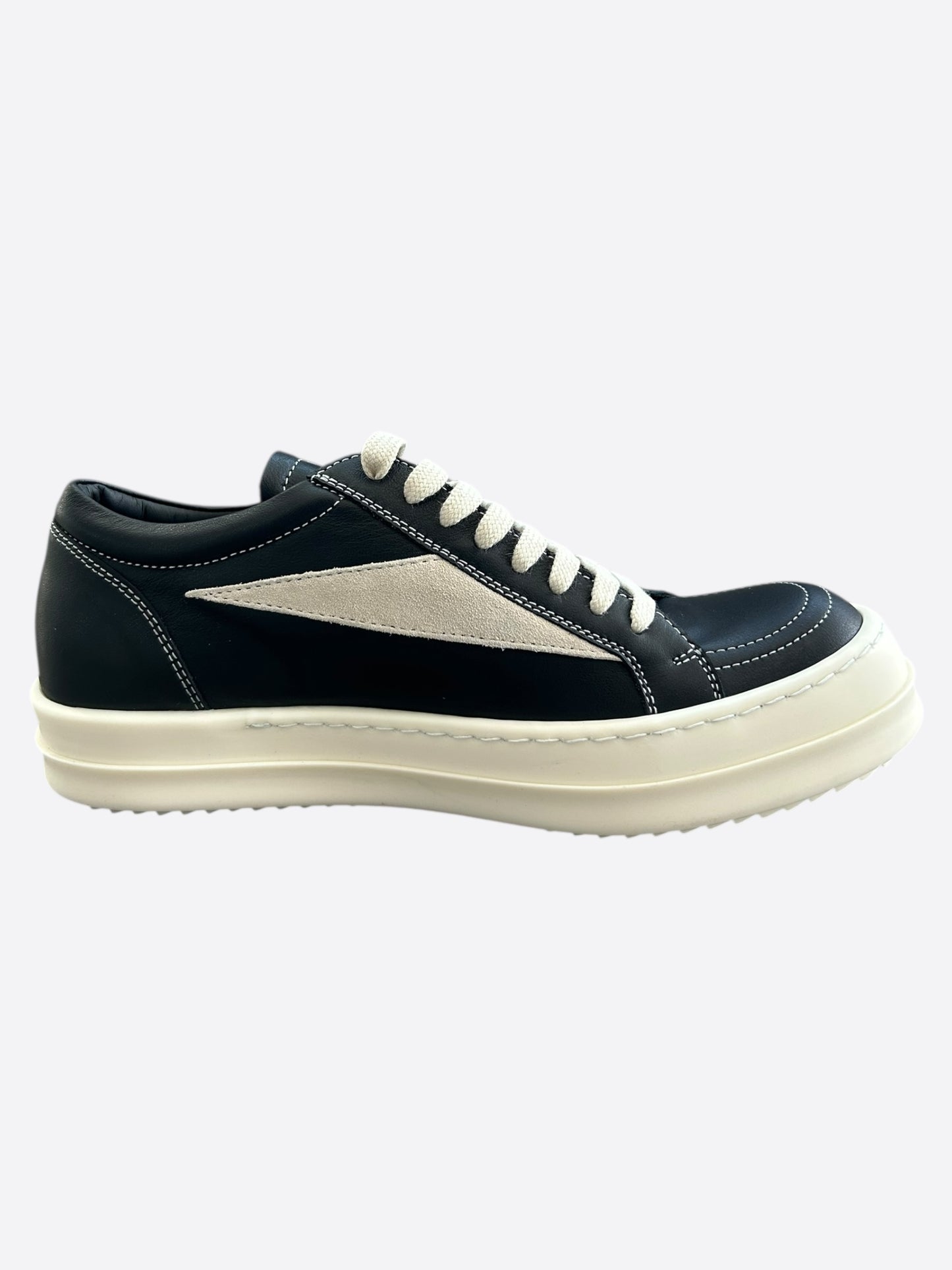 Rick Owens Black & White Leather Vintage Women's Low Top Sneakers