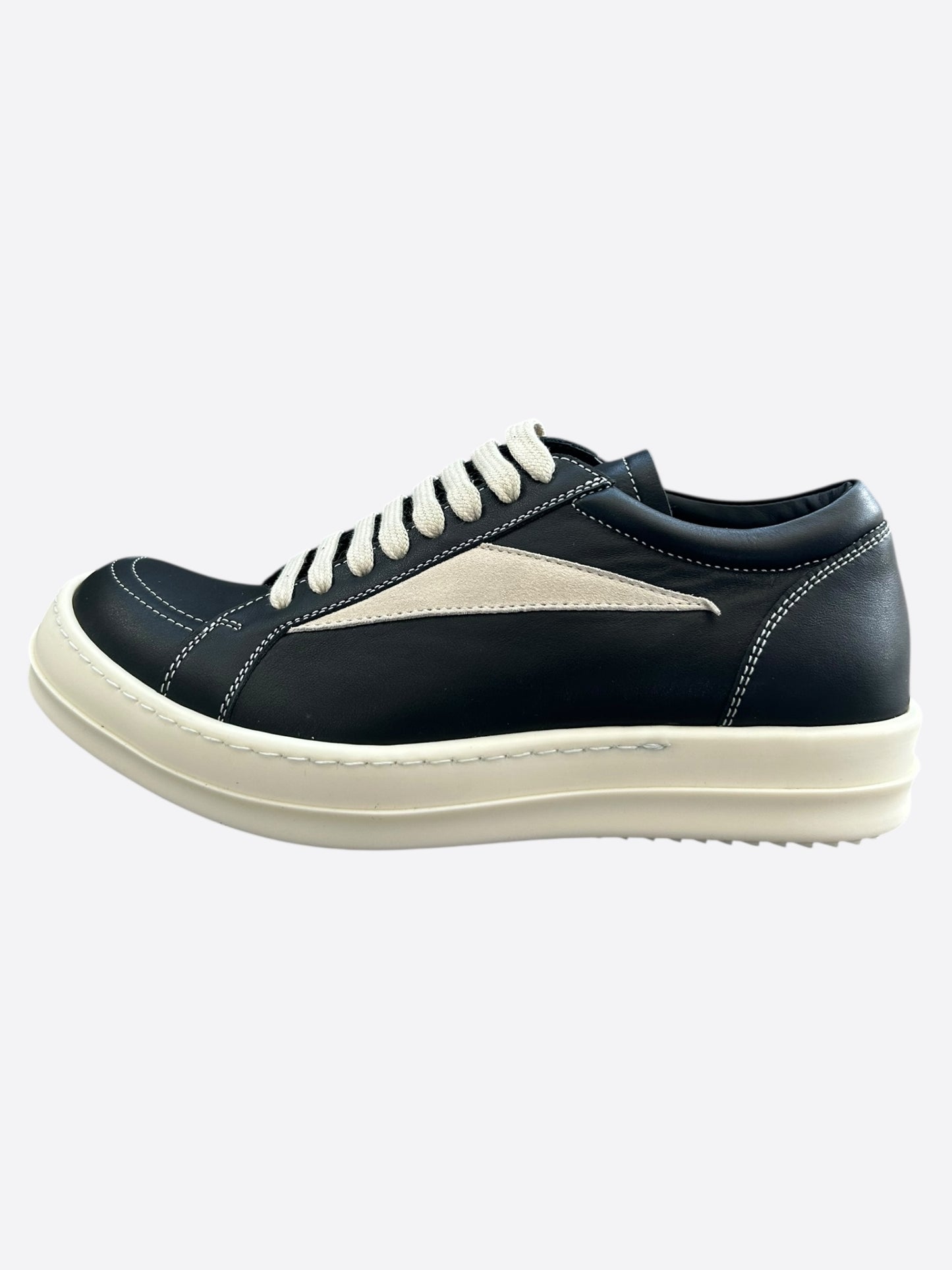 Rick Owens Black & White Leather Vintage Women's Low Top Sneakers