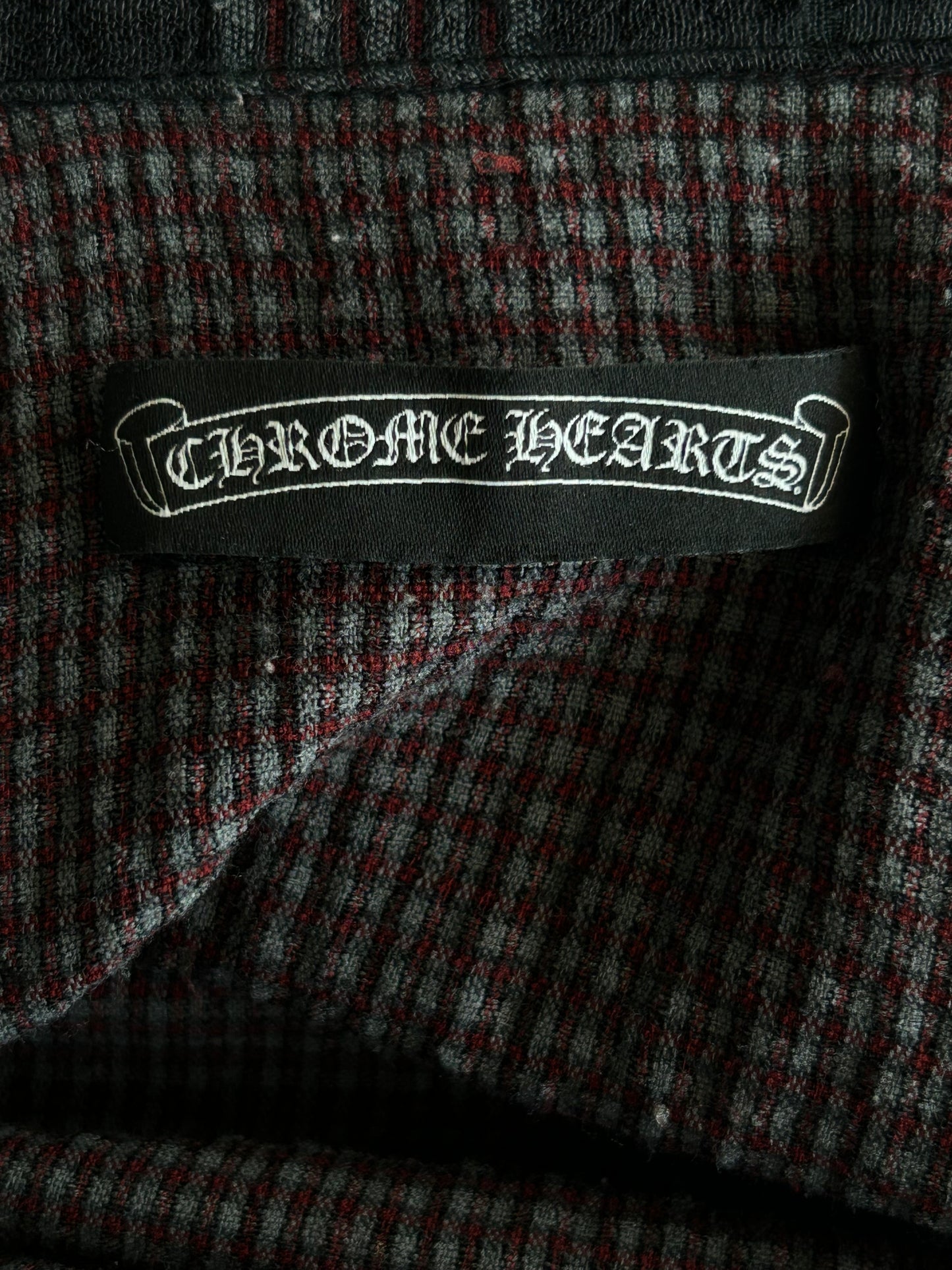 Chrome Hearts Red & Black Leather Cross Patch Flannel