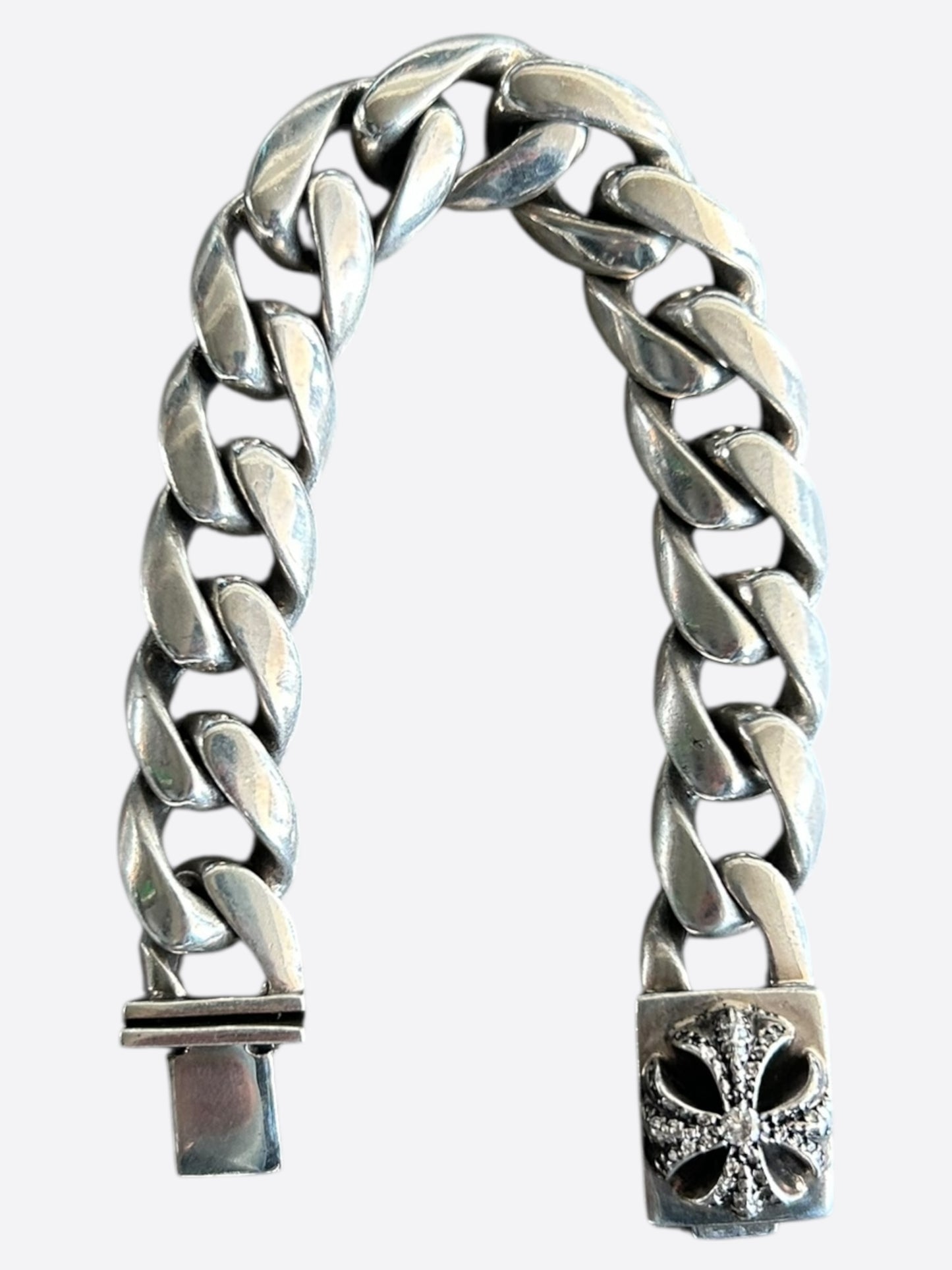 Chrome Hearts Silver & Diamond Cross Cuban Bracelet