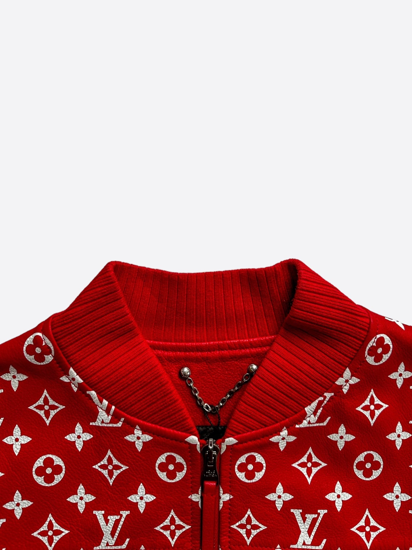 Louis Vuitton Supreme Red & White Monogram Varsity Jacket