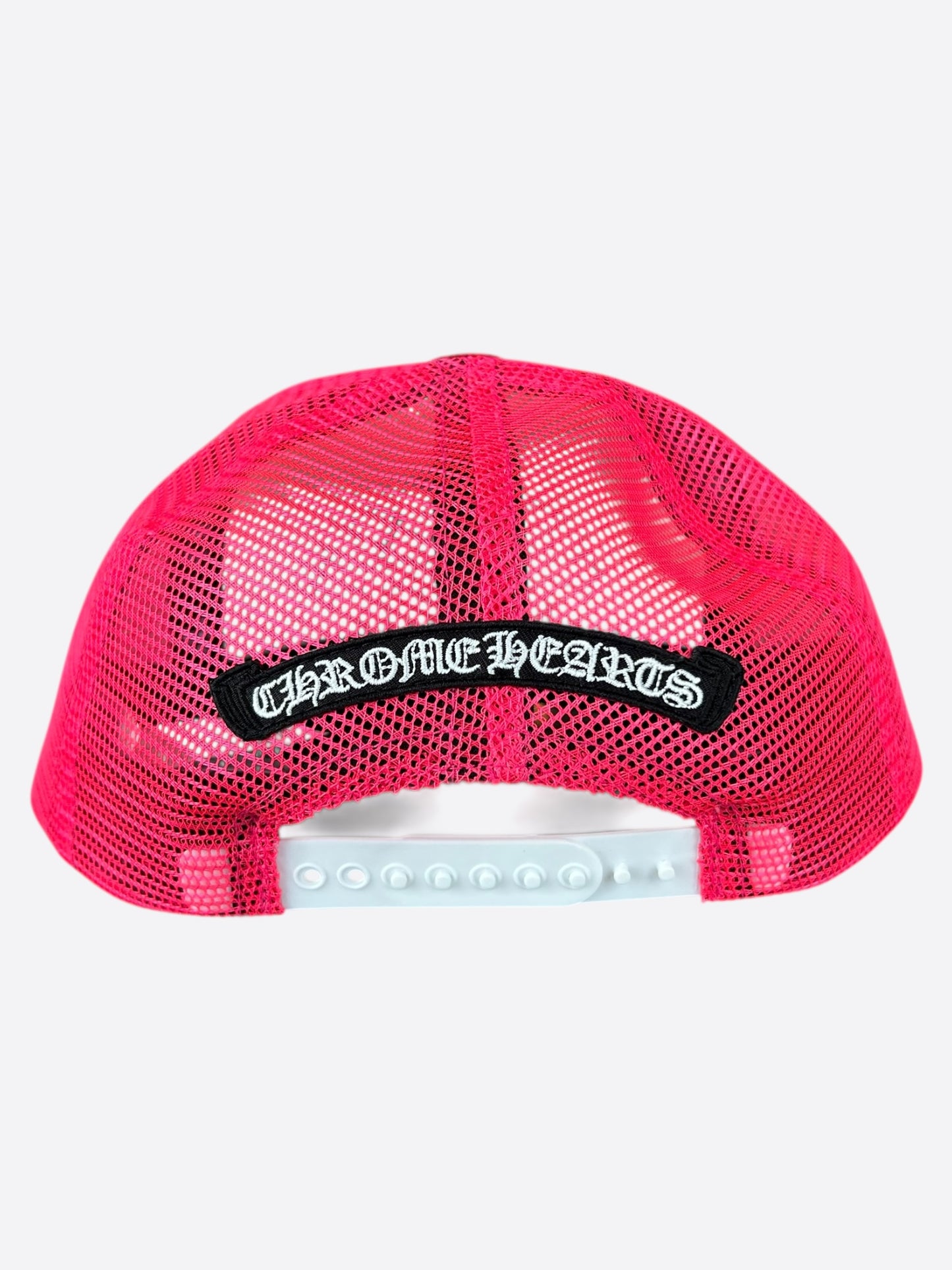 Chrome Hearts Pink Cemetery Cross Patch Trucker Hat