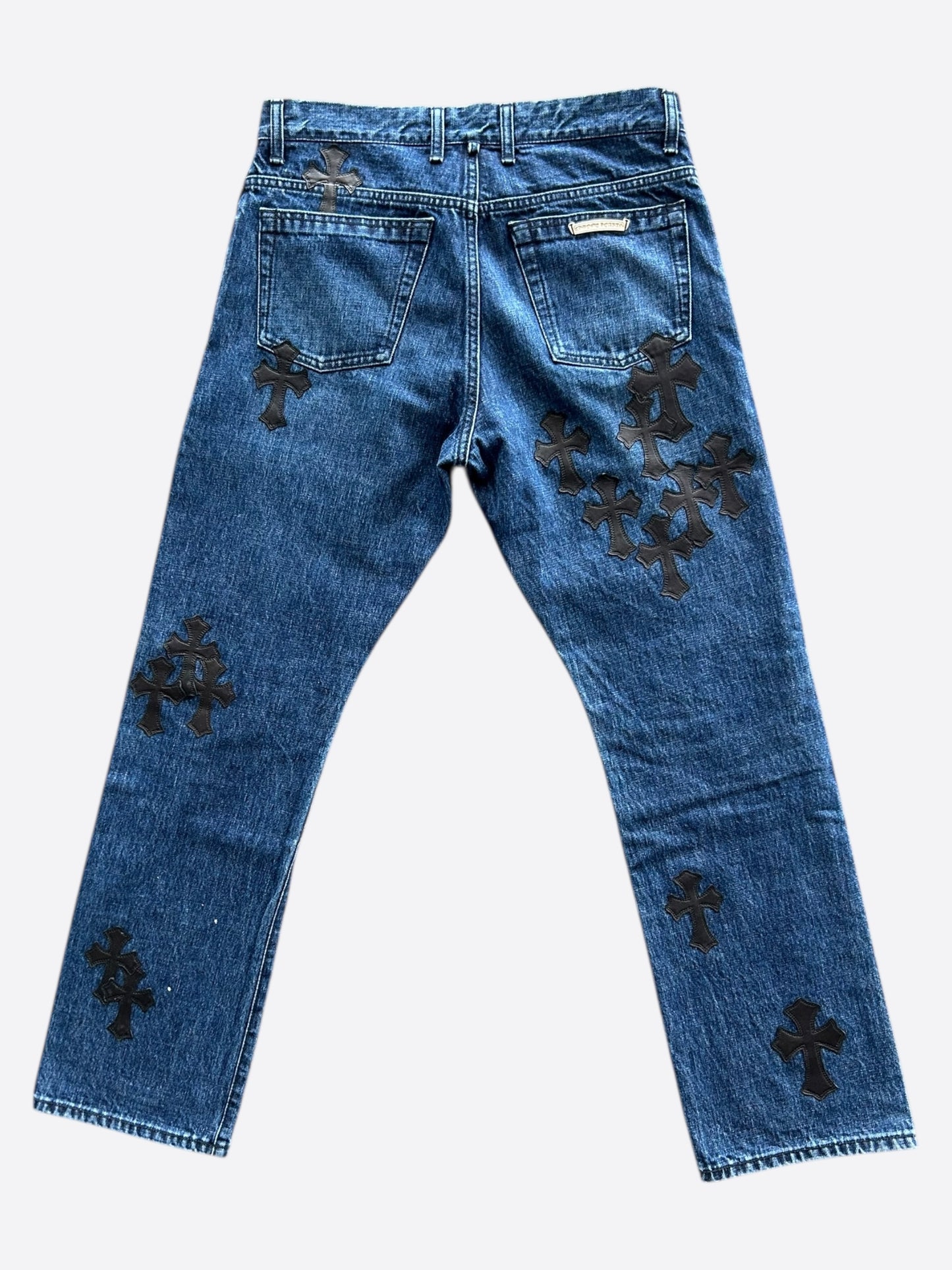 Chrome Hearts Blue & Black Cross Patch Fleur Jeans