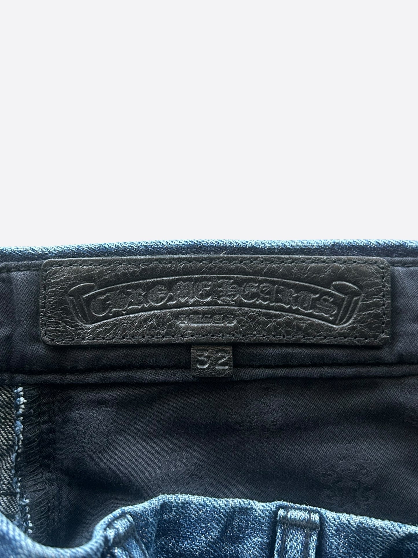 Chrome Hearts Blue & Black Cross Patch Fleur Jeans