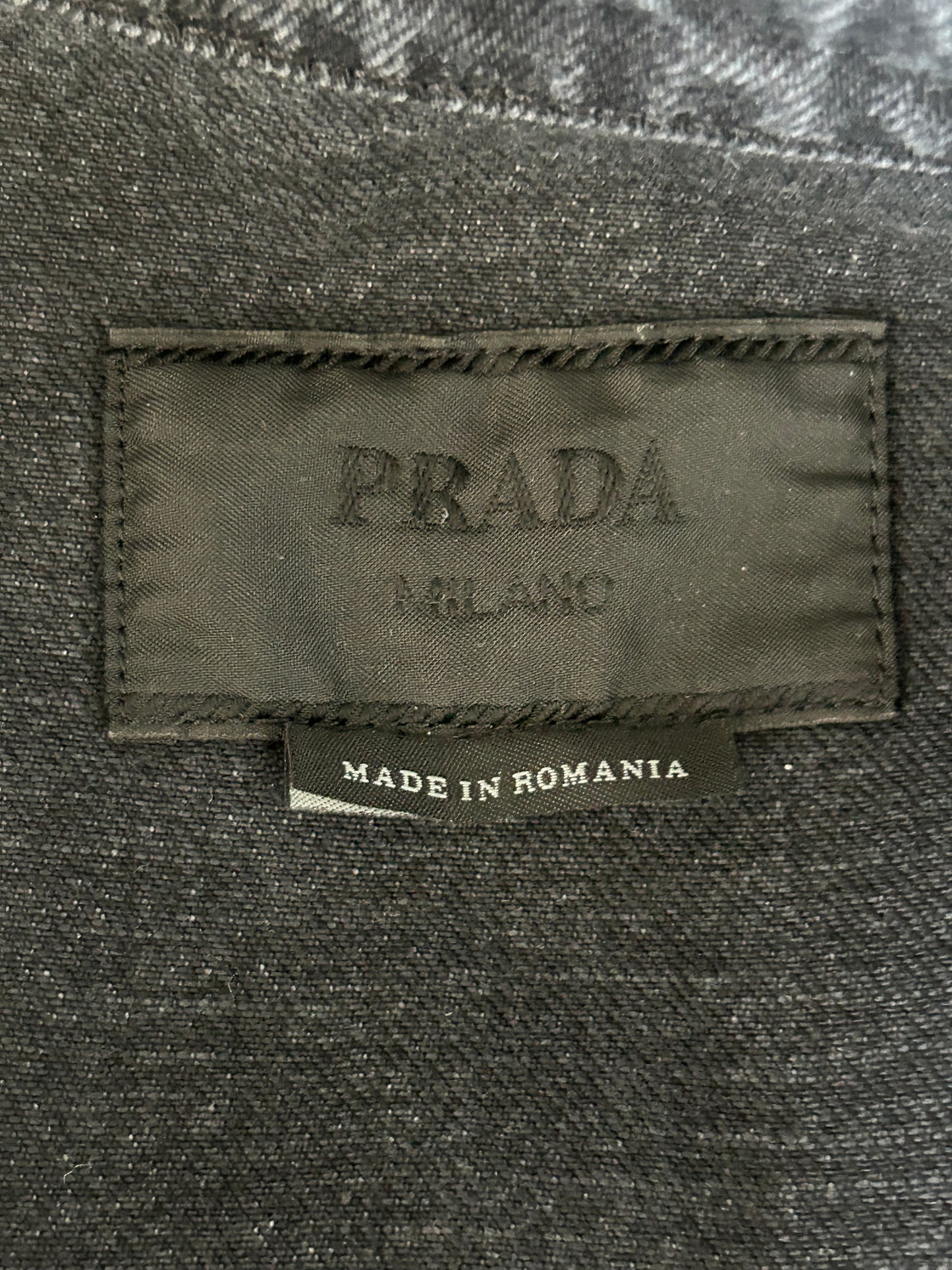 Prada Washed Black Logo Denim Button Up Shirt