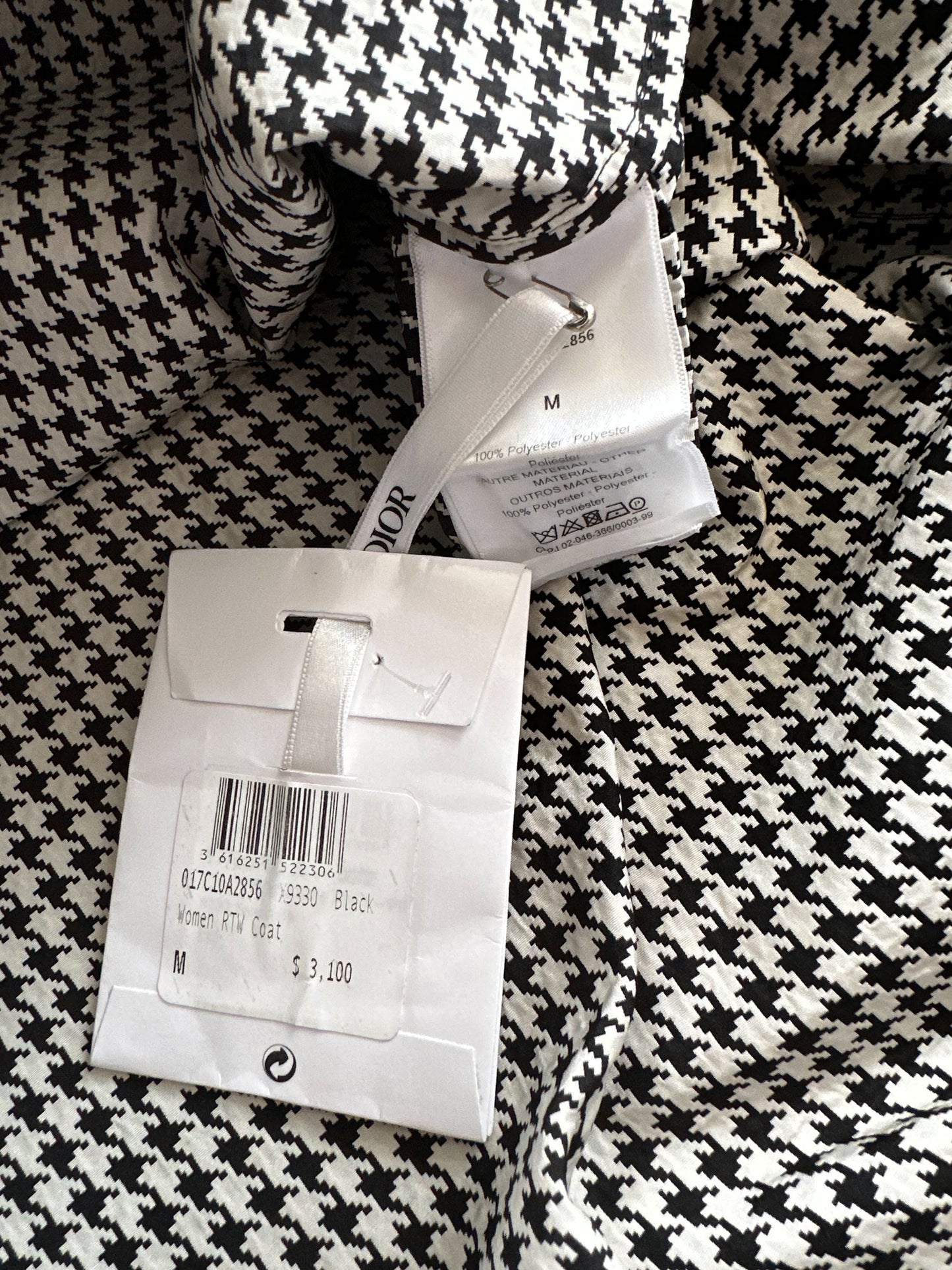 Dior Black & White Houndstooth Taffeta Oversized Women's Anorak
