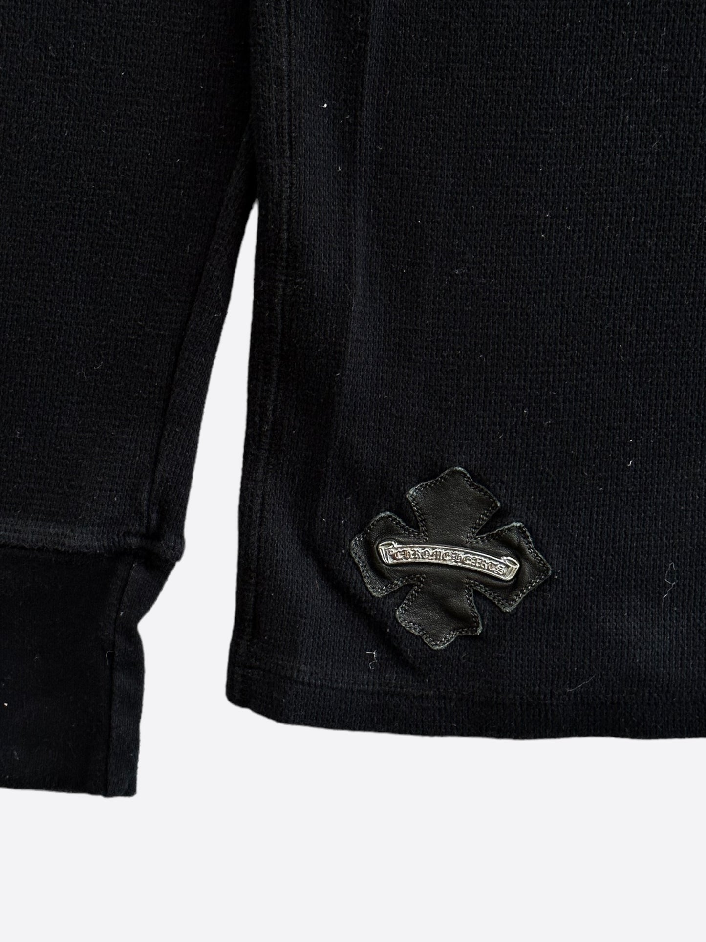 Chrome Hearts Black Leather Patch Thermal Longsleeve T-Shirt