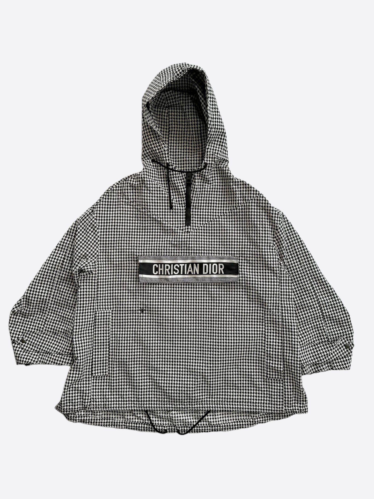 Dior Black & White Houndstooth Taffeta Oversized Women's Anorak