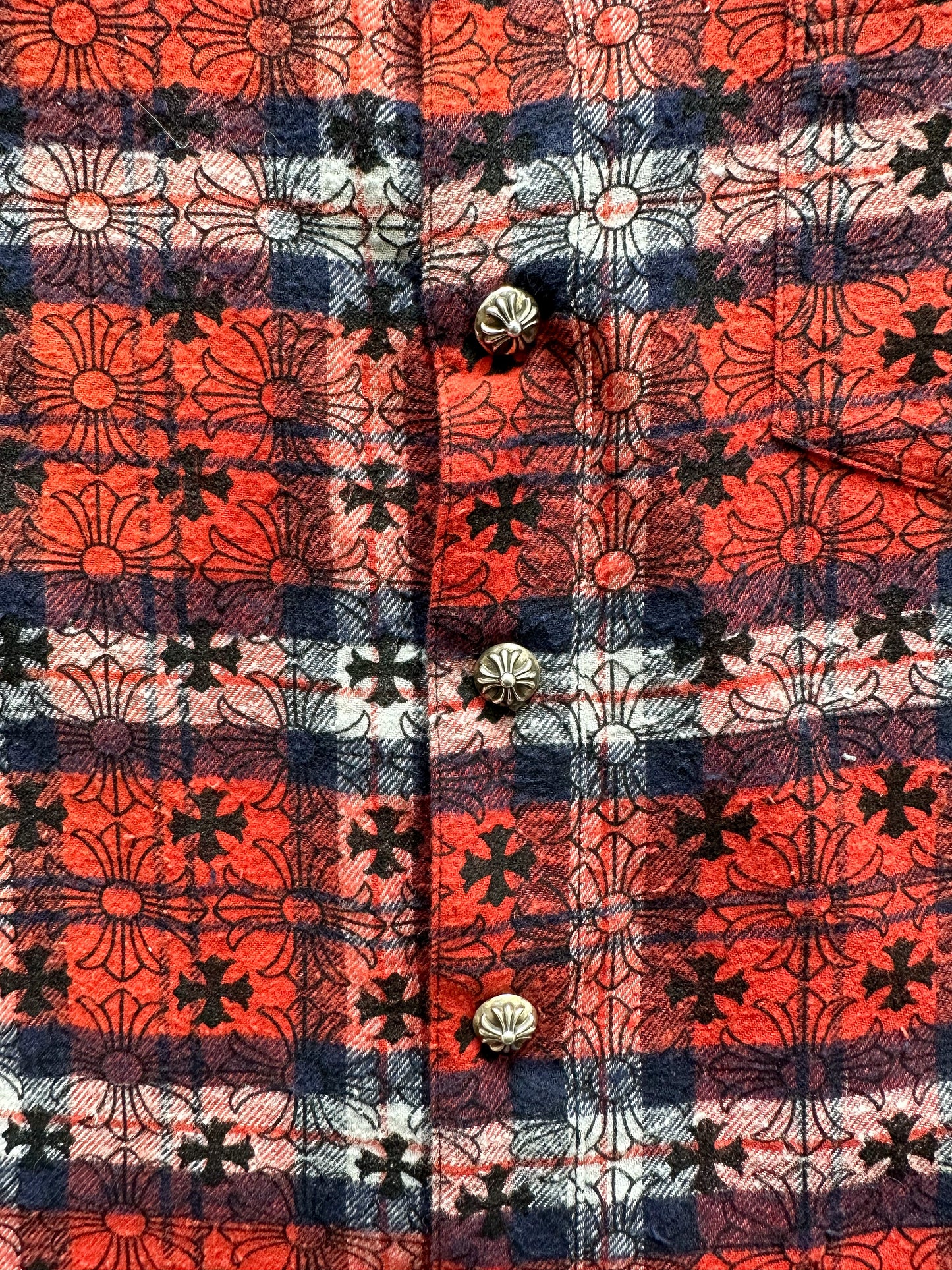 Chrome Hearts Red Cross Patch Jacquard Button Up Shirt