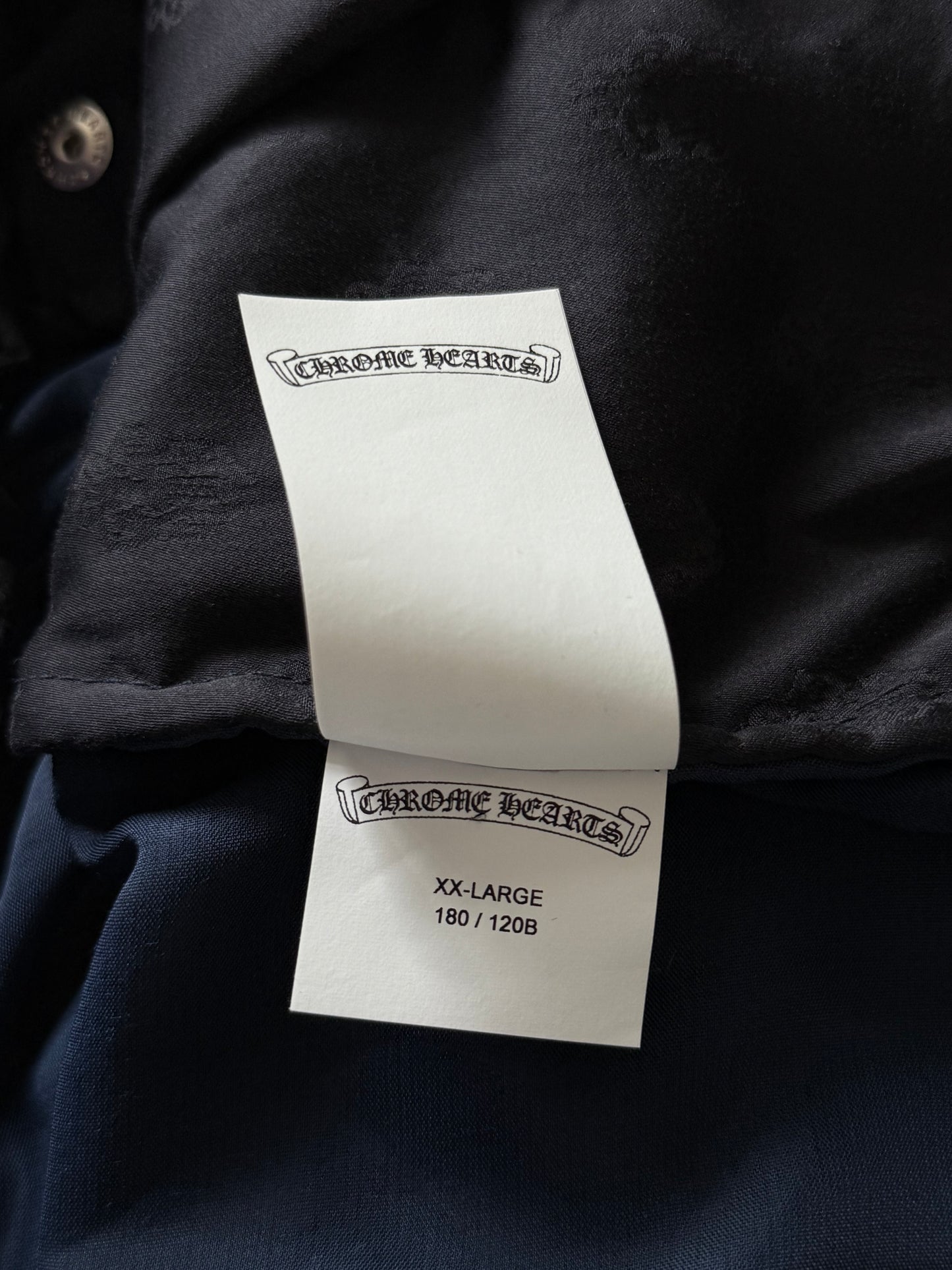 Chrome Hearts Navy & White Embroidered Logo Velour Track Pants