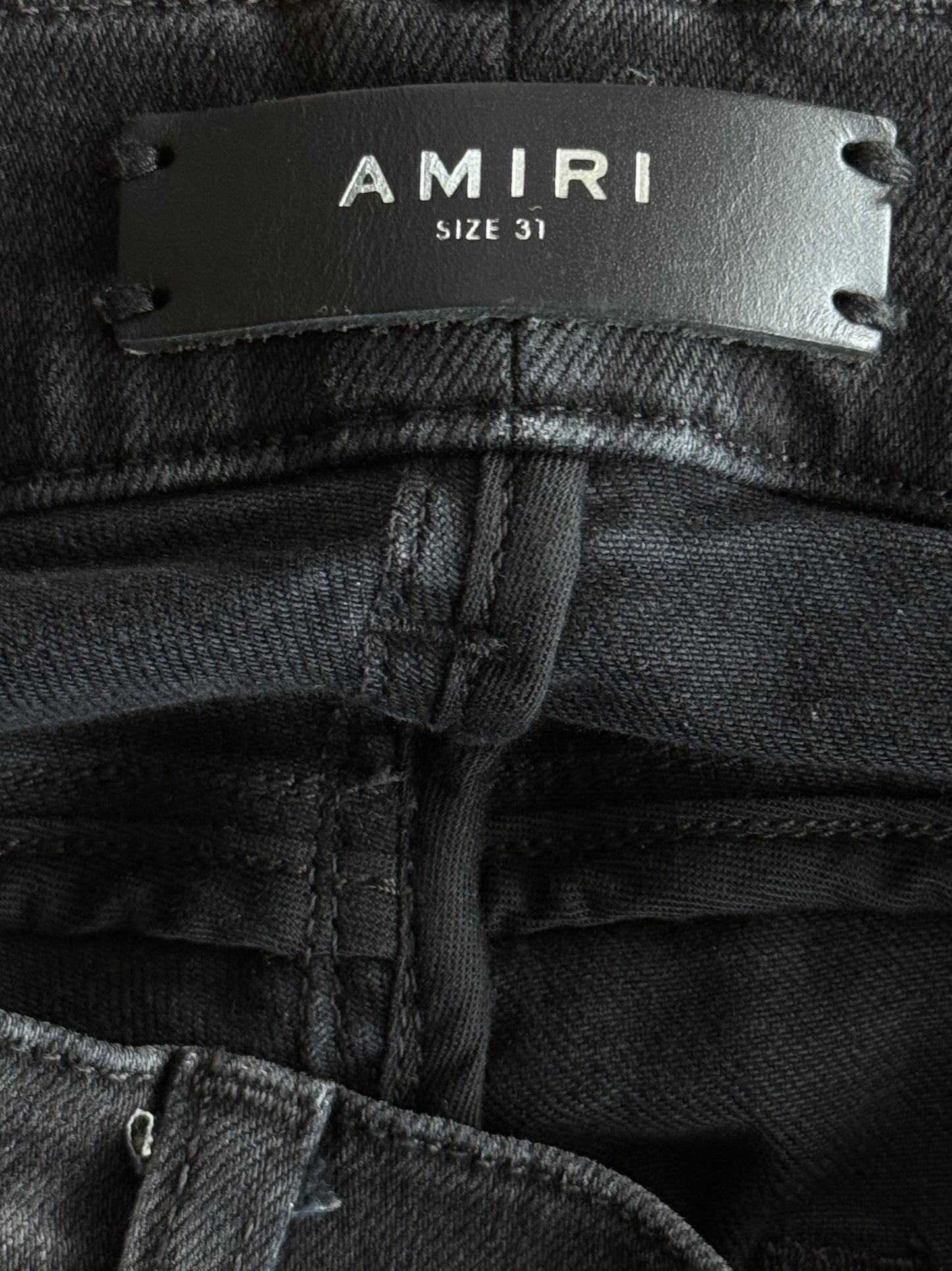 Amiri Aged Black Leather Patch MX1 Jeans