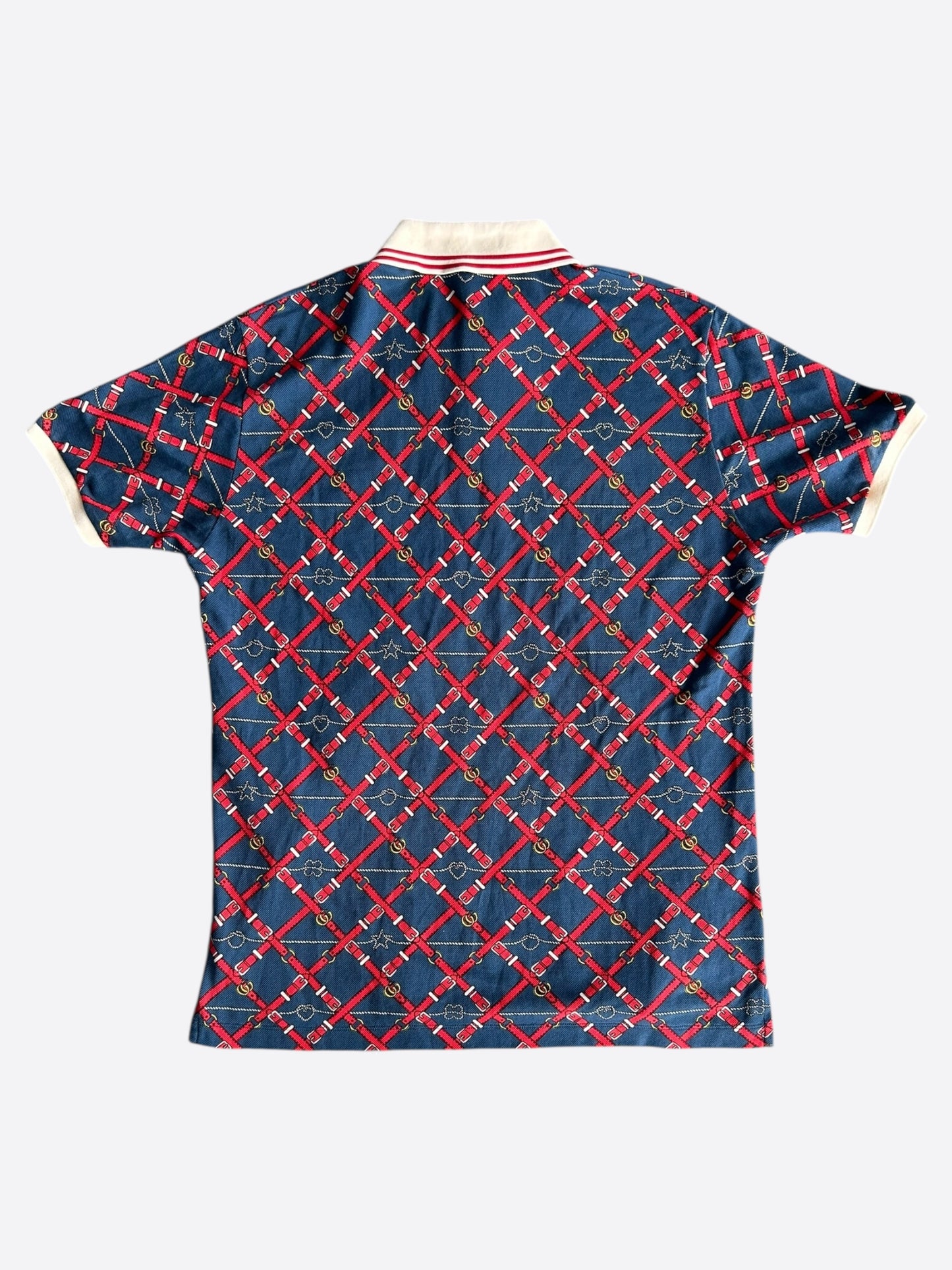 Gucci Navy & Red Belt Print Polo T-Shirt