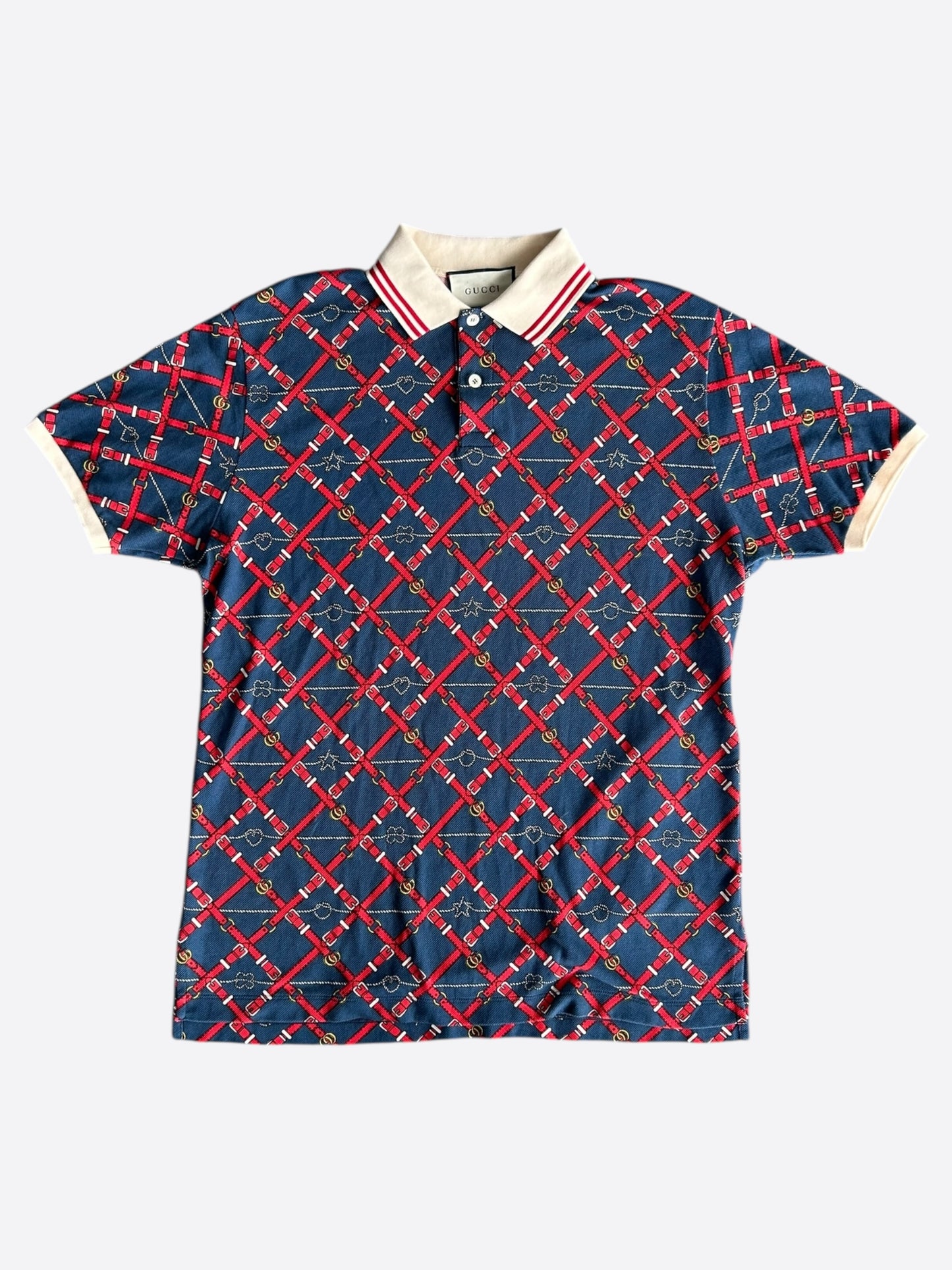 Gucci Navy & Red Belt Print Polo T-Shirt