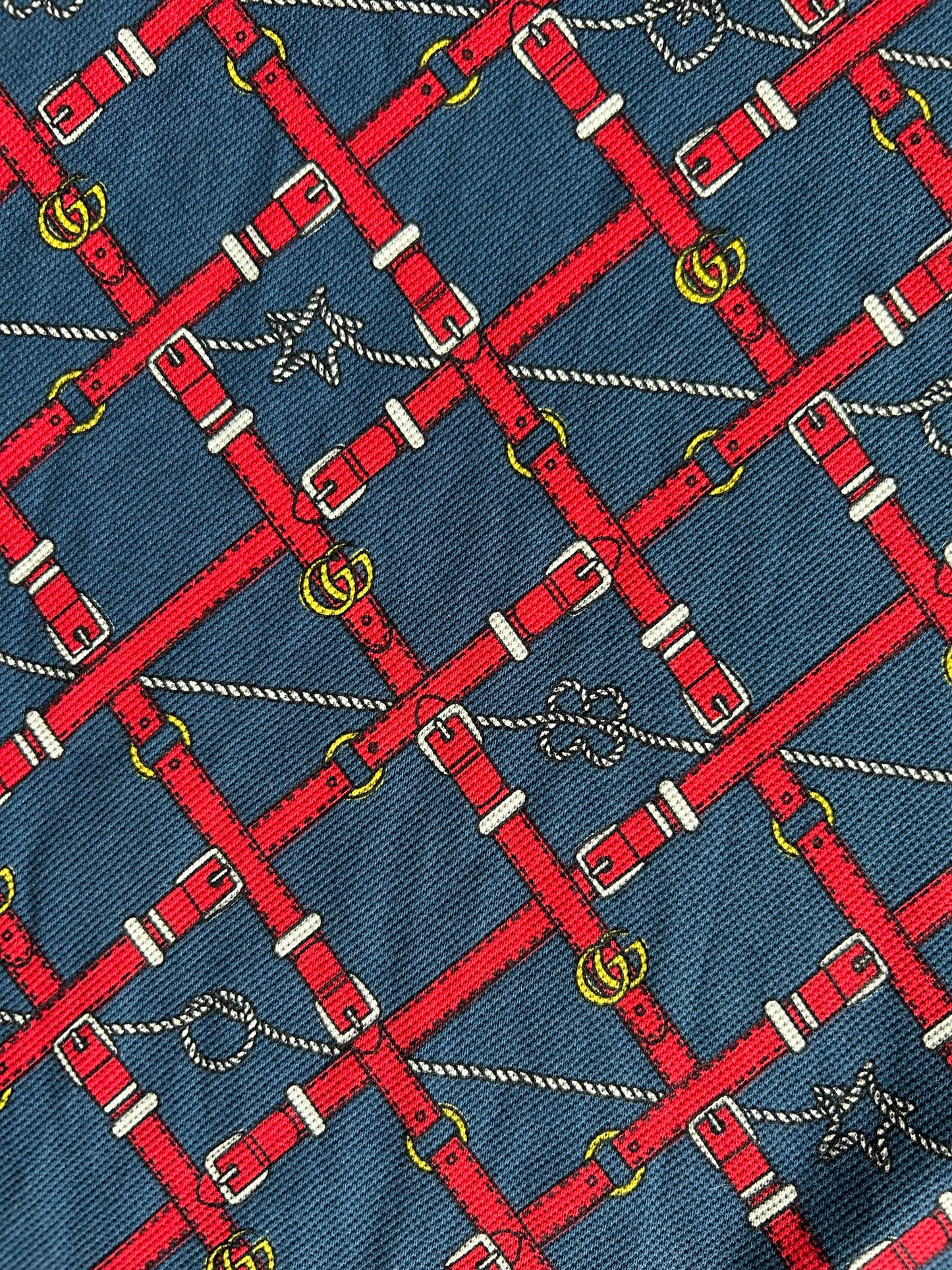 Gucci Navy & Red Belt Print Polo T-Shirt