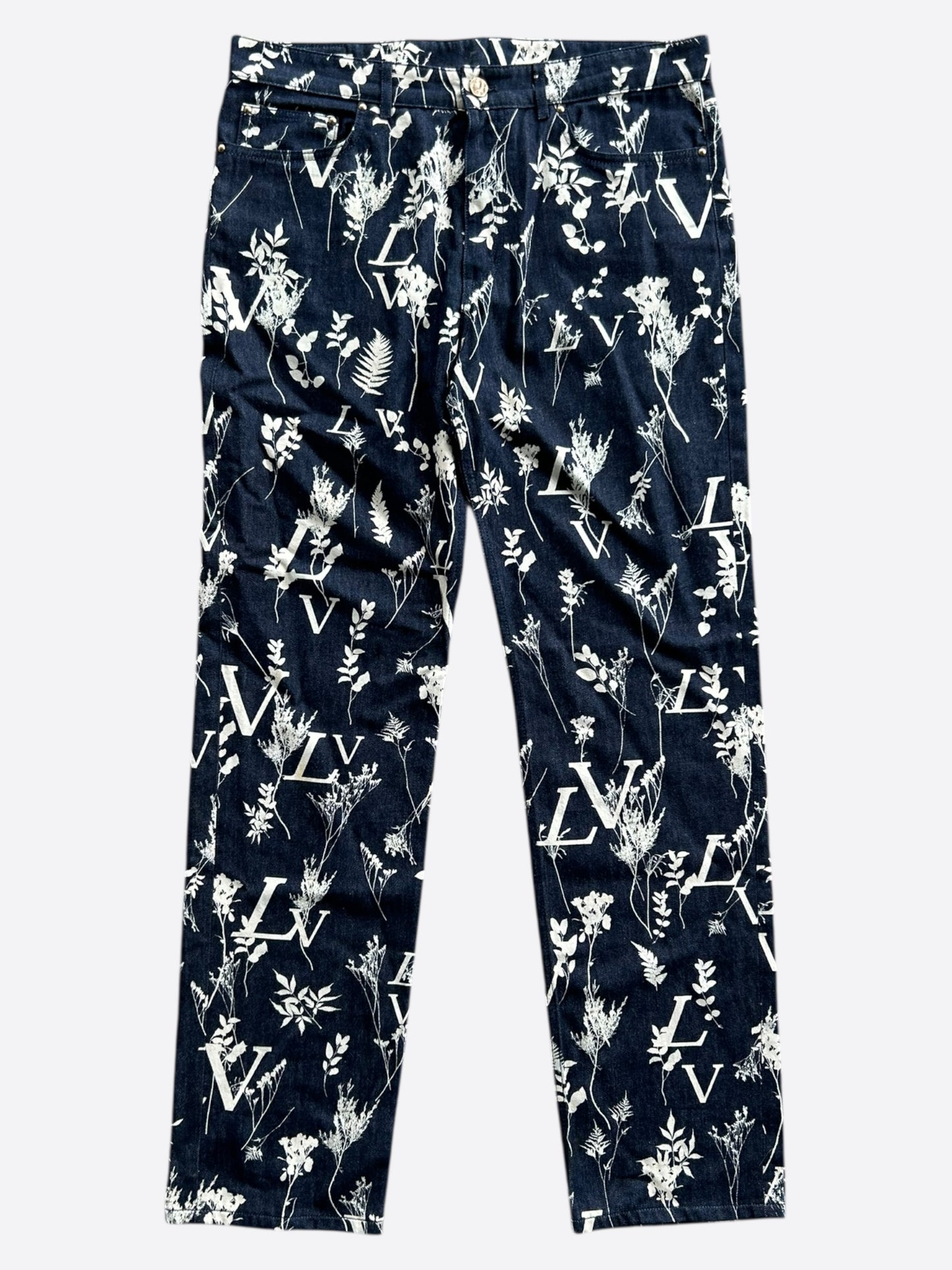 Louis Vuitton Navy & White Leaf Jeans