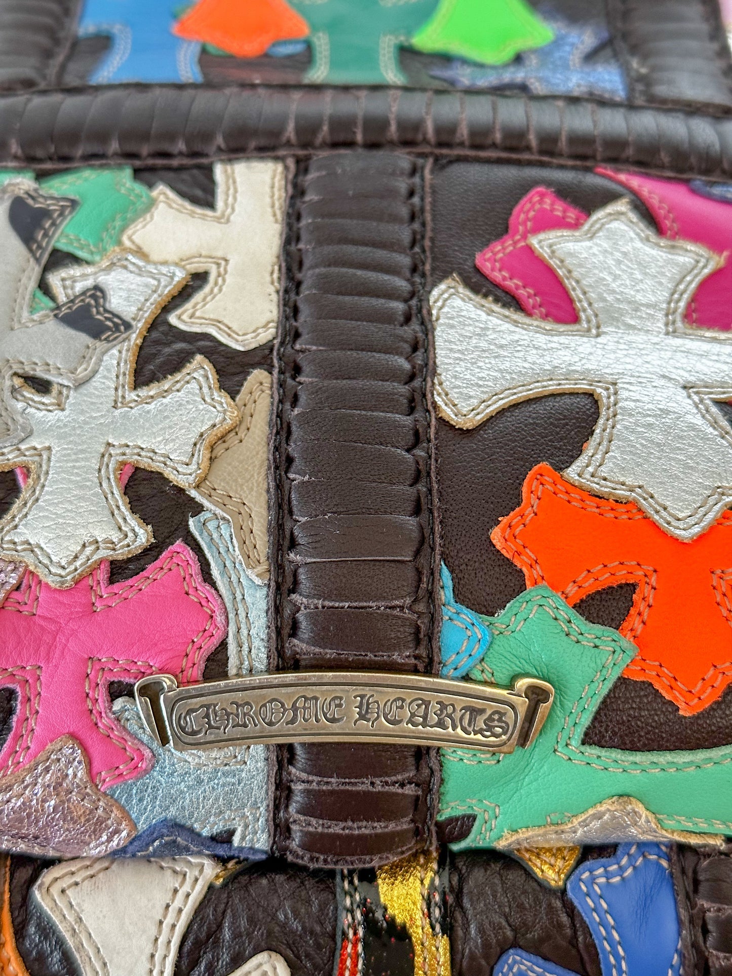 Chrome Hearts Black Multicolor Cross Patch Leather Backpack