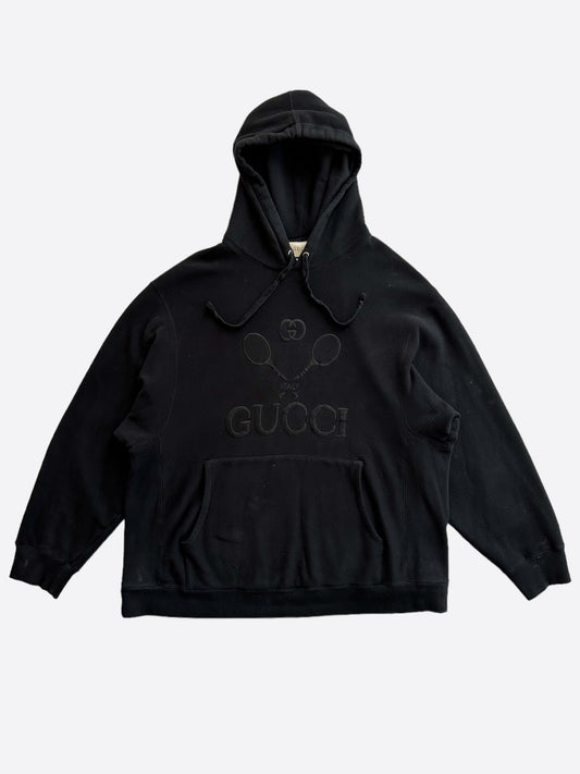 Gucci Black Tennis Embroidered Logo Hoodie