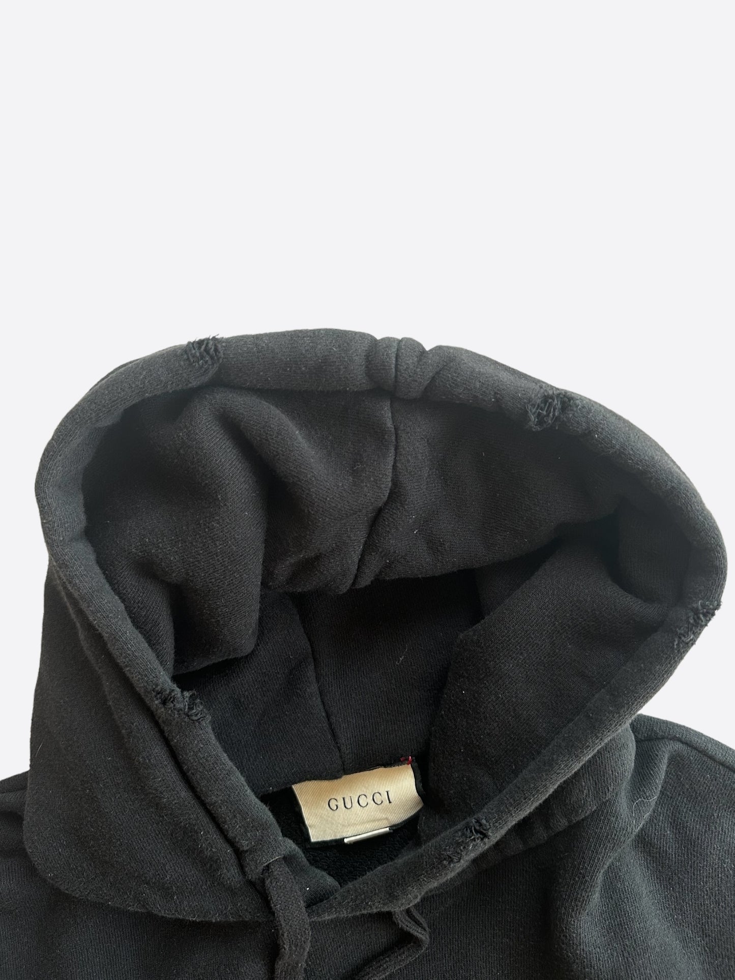 Gucci Black Bootleg Logo Distressed Hoodie