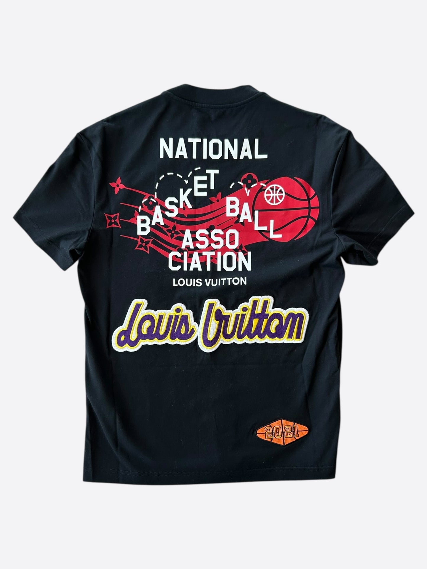 Louis Vuitton NBA Black Embroidered Patches T-Shirt