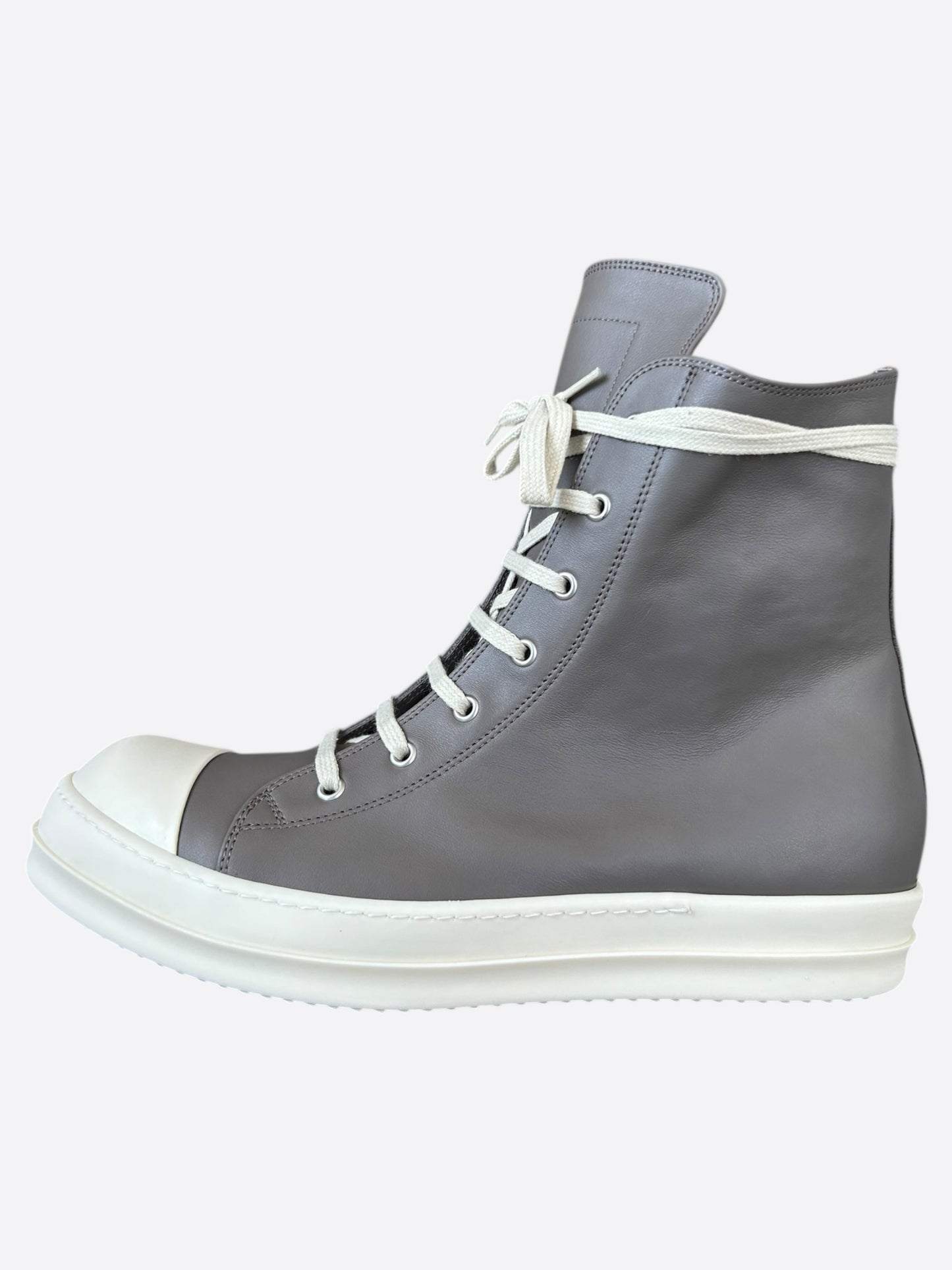 Rick Owens Grey & White Leather High Top Sneakers